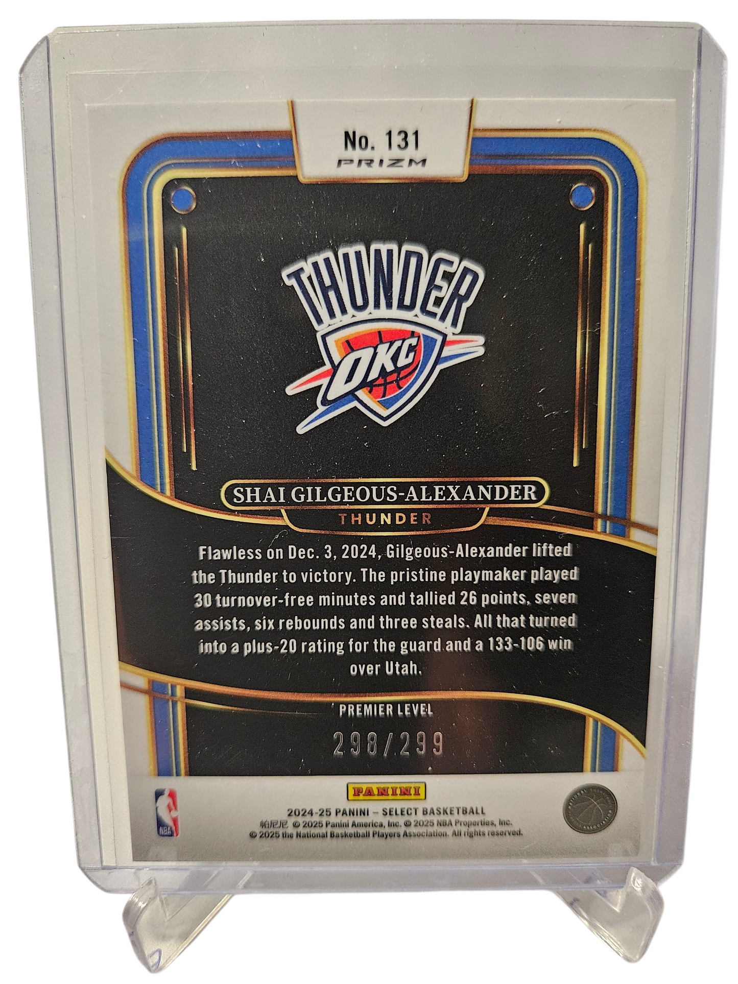 2024-25 Panini Select #131 Shai Gilgeous-Alexander Premier Level Blue Prizm 298/299