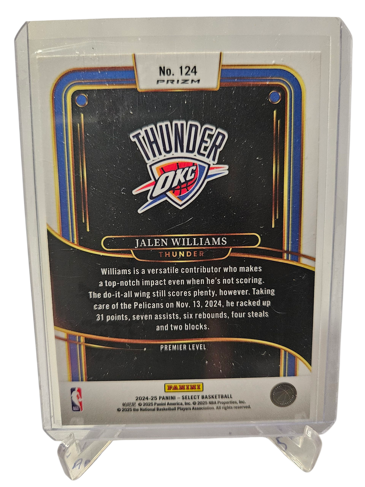 2024-25 Panini Select #124 Jalen Williams Premier Level Silver Prizm