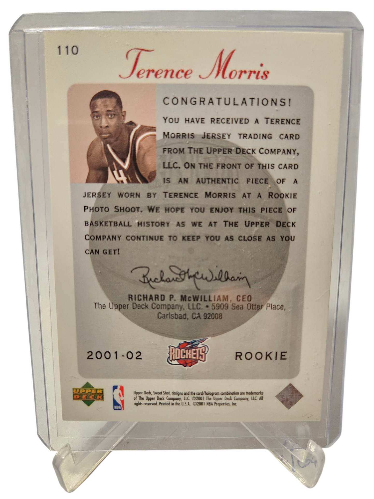 2001-02 Upper Deck #110 Terence Morris Sweet Shot Rookie Jersey Patch Player Worn 0353/1200