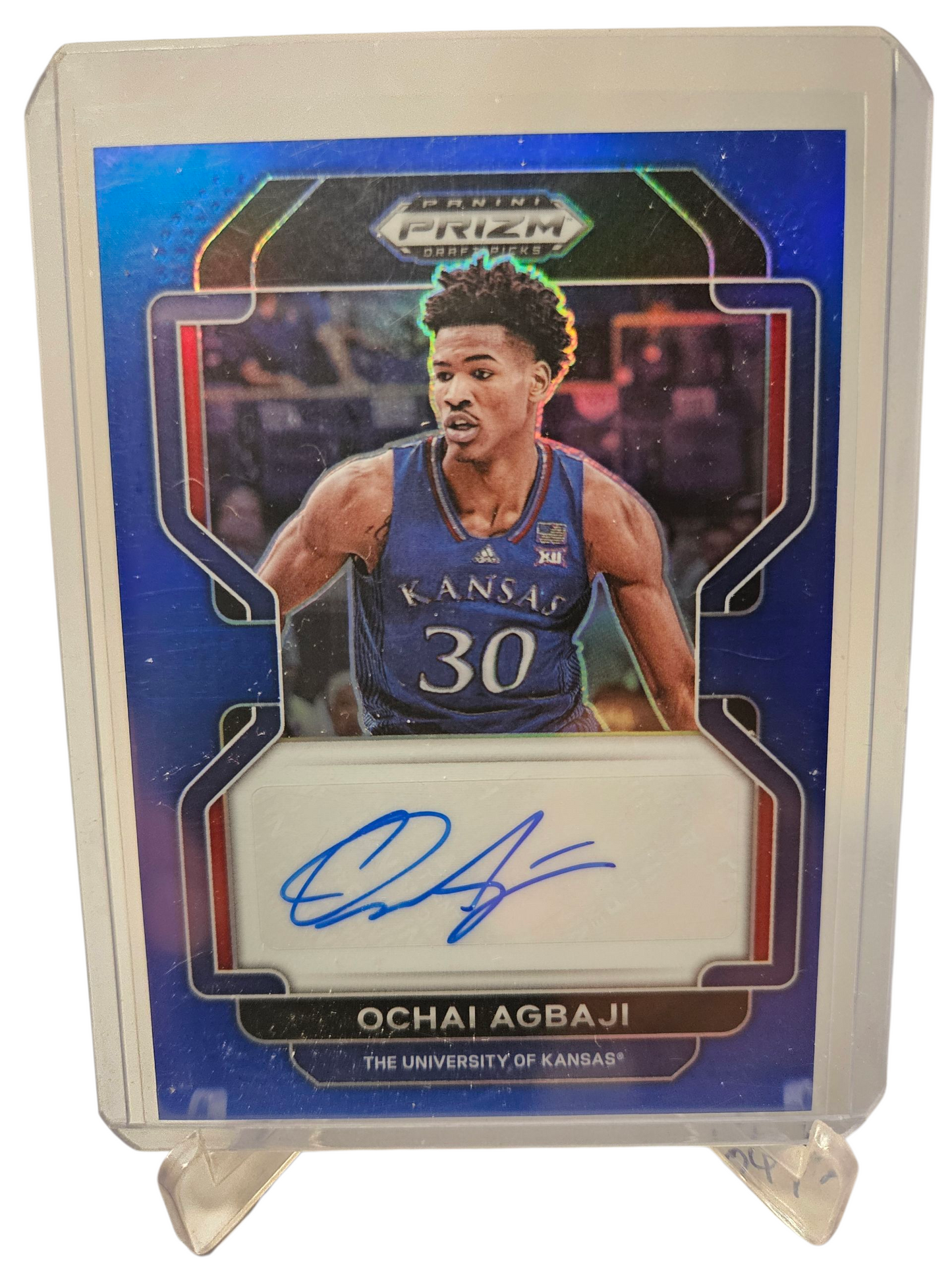 2022-23 Panini Prizm Draft Picks #DP-OCH Ochai Agbaji Rookie Card Blue Prizm Autograph 134/149