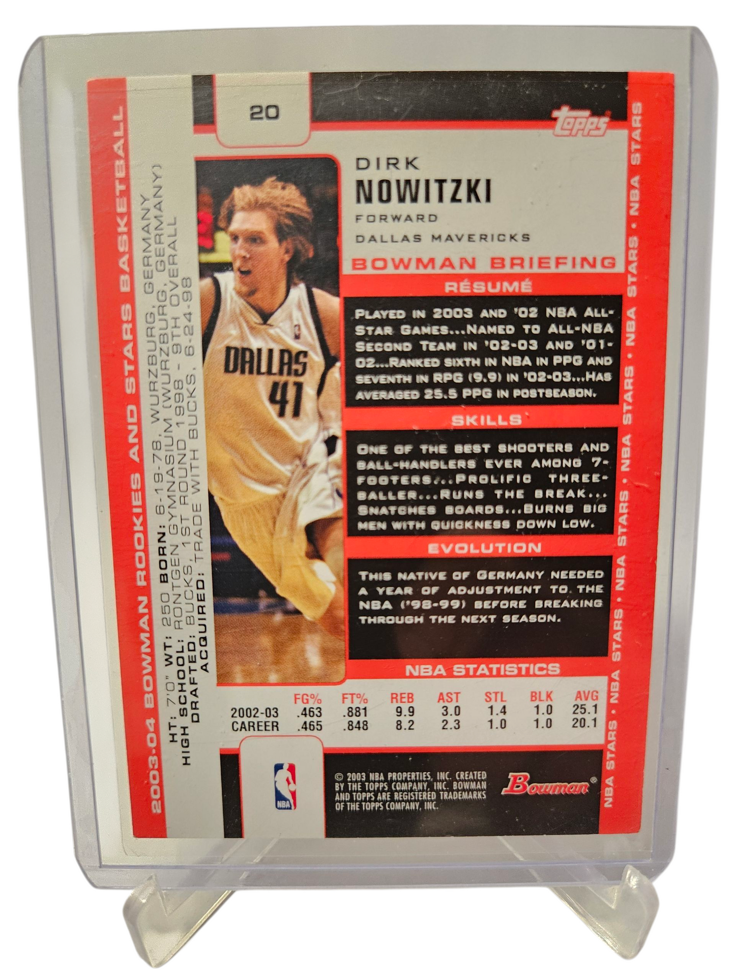 2003-04 Topps Bowman #20 Dirk Nowitzki Bowman Rookies and Stars