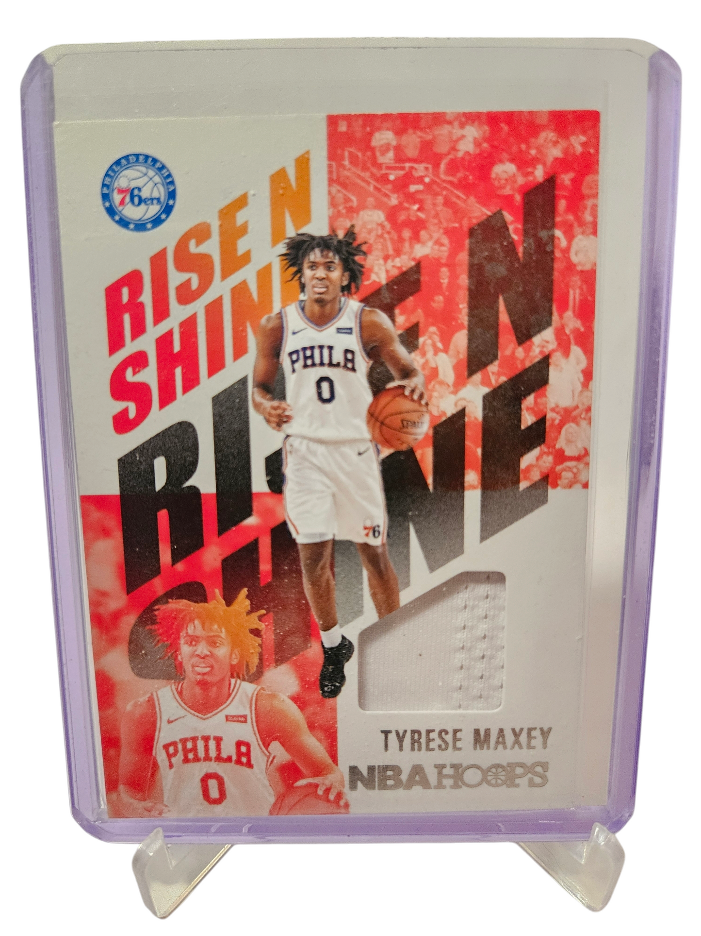 2020-21 Panini Hoops #RNS-TMX Tyrese Maxey Rookie Card Rise N Shine Patch