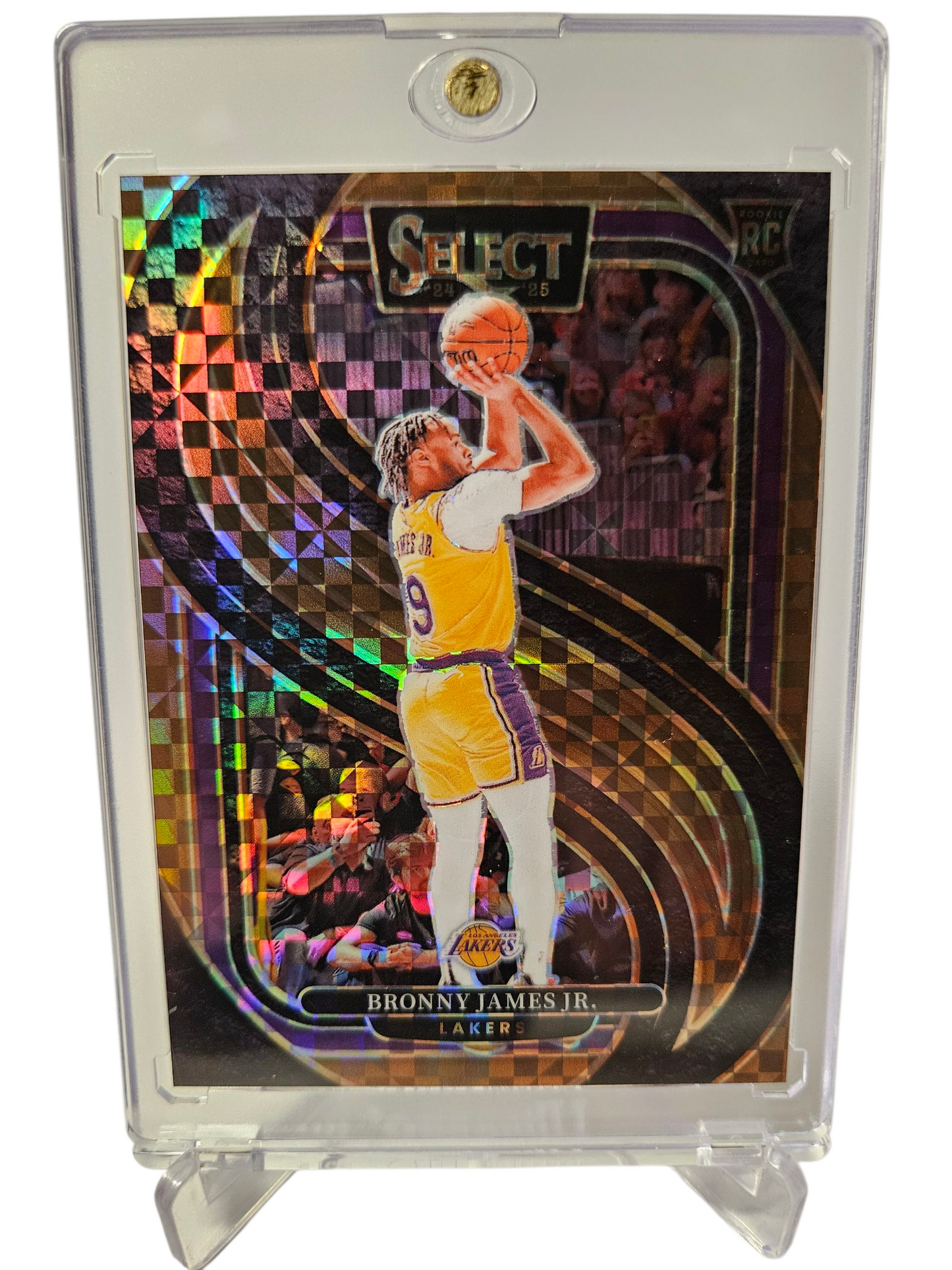 2024-25 Panini Select #179 Bronny James JR Rookie Card Pemier Level Bronze Checkerboard Prizm 01/49