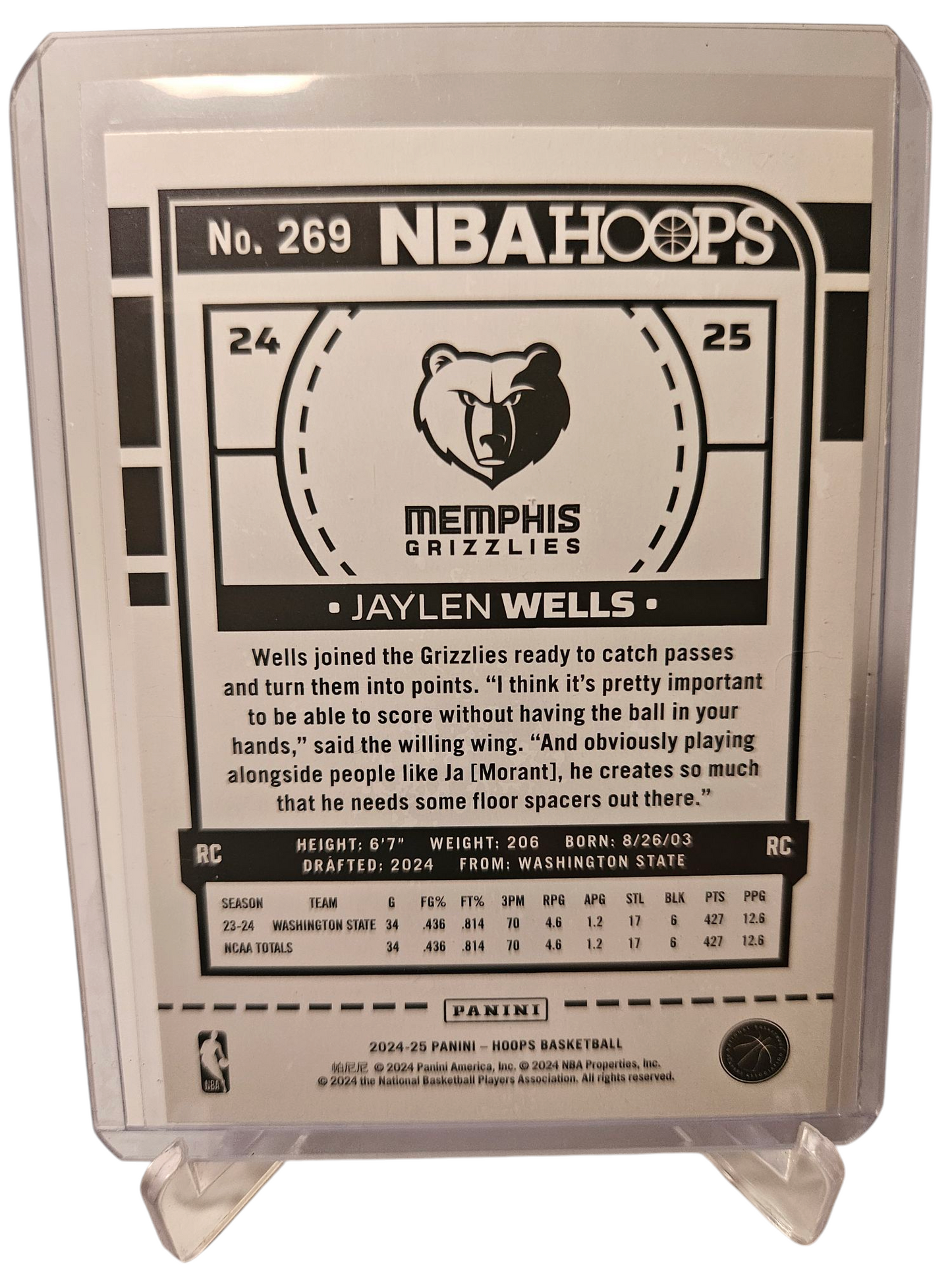 2024-25 Panini Hoops #269 Jaylen Wells Rookie Card