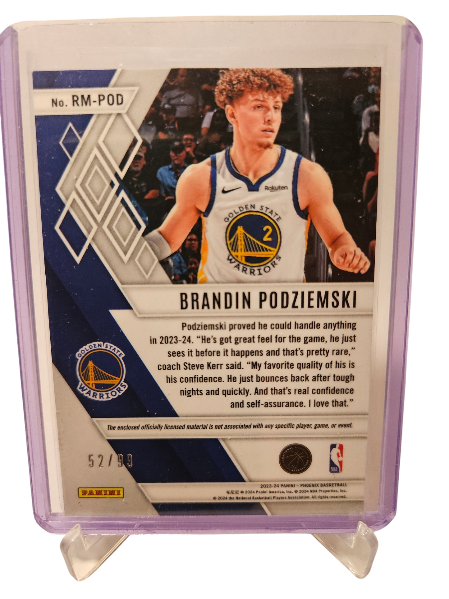 2023-24 Panini Phoenix #RM-POD Brandin Podziemski Rookie Card Patch 57/99