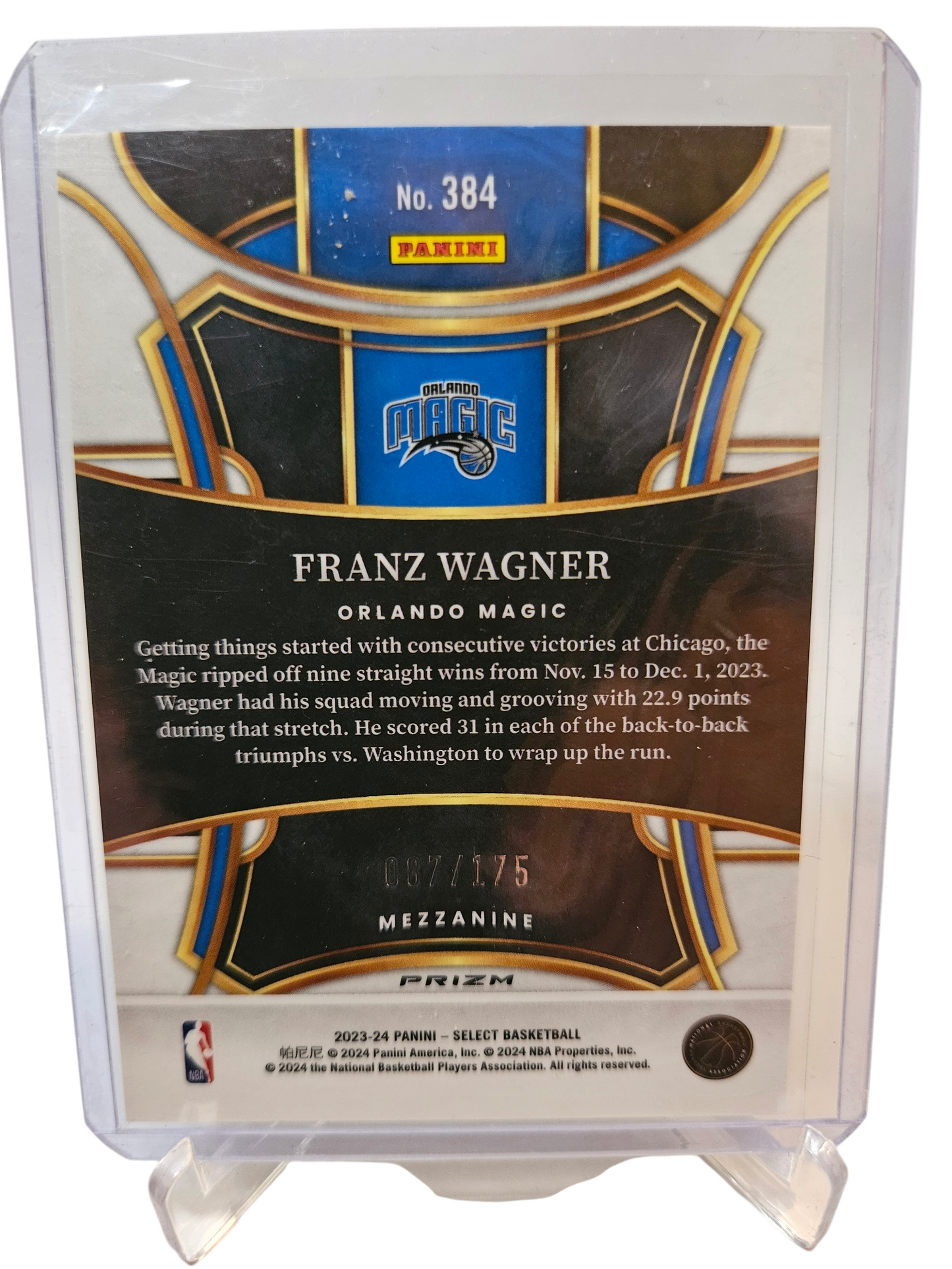 2023-24 Panini Select #384 Franz Wagner Purple Flash Mezzanine Prizm 087/175