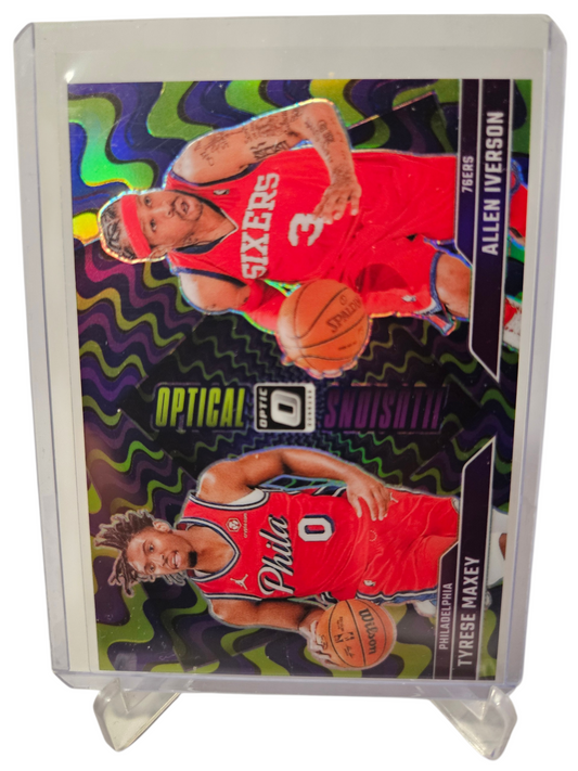 2024-25 Panini Donruss Optic #3 Tyrese Maxey/Allen Iverson Optical Illusions Purple Holo Prizm
