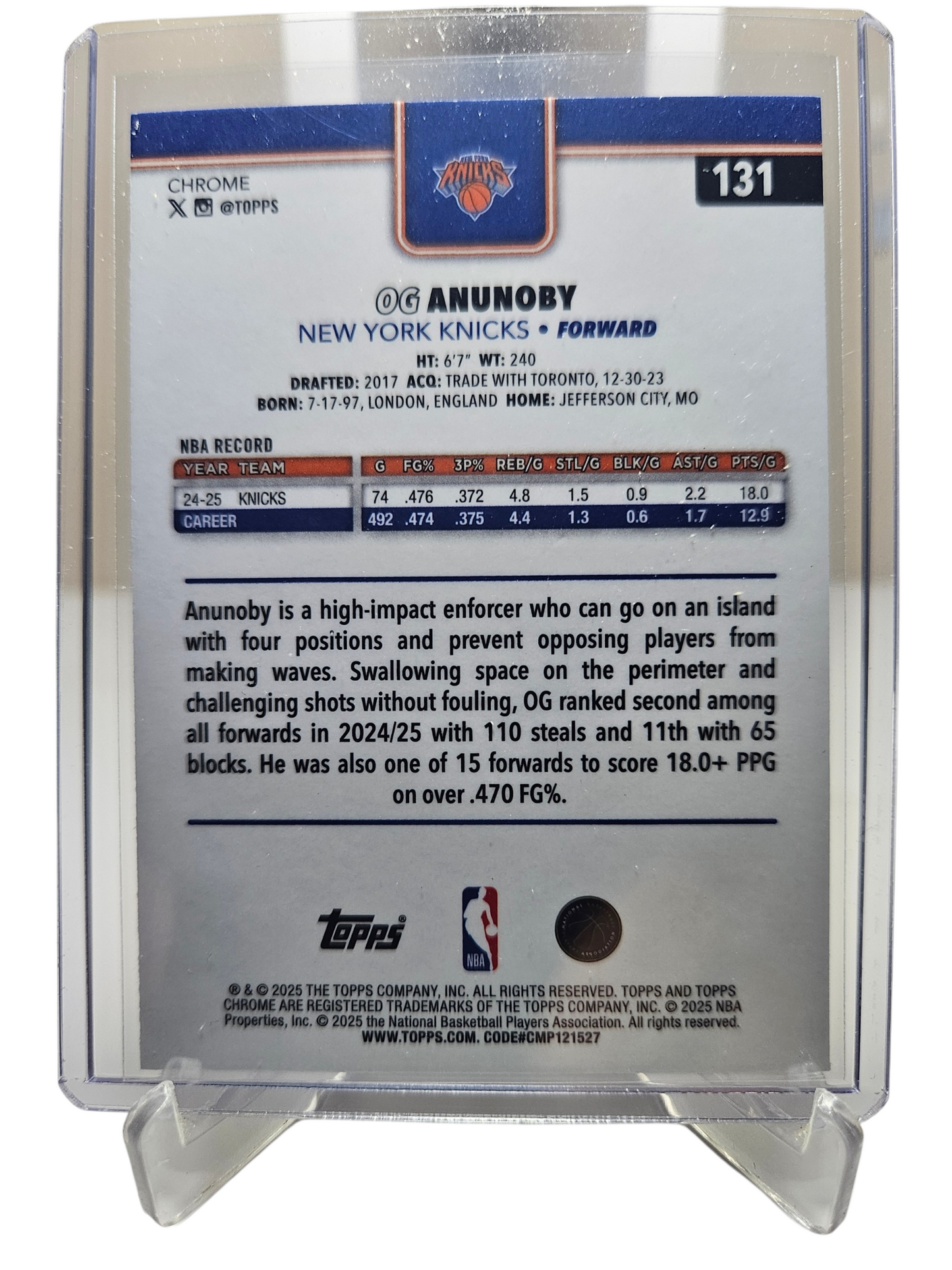 2025-26 Topps Chrome #131 OG Anunoby Silver Wave Refractor