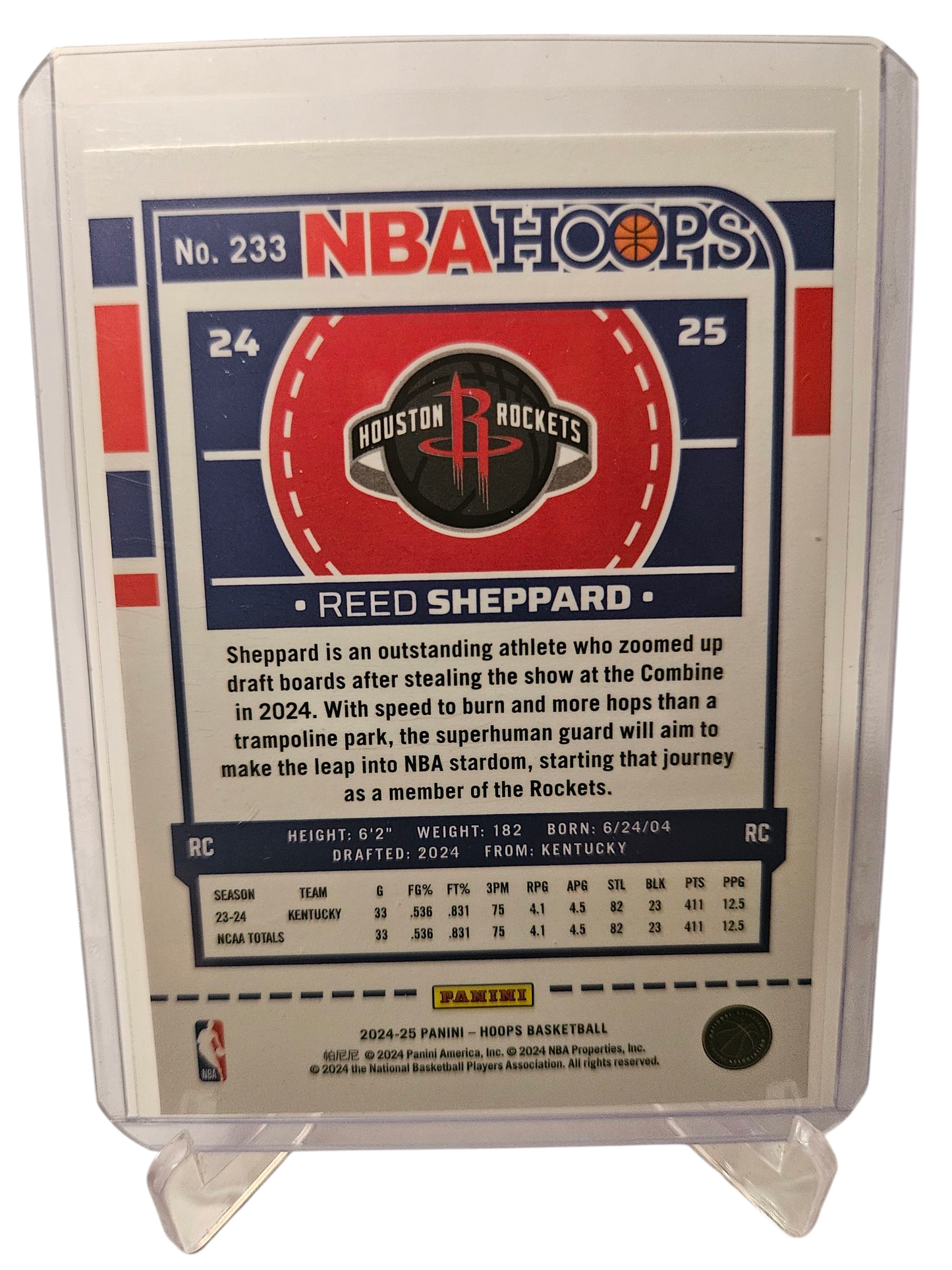 2024-25 Panini Hoops #233 Reed Sheppard Rookie Card Premium