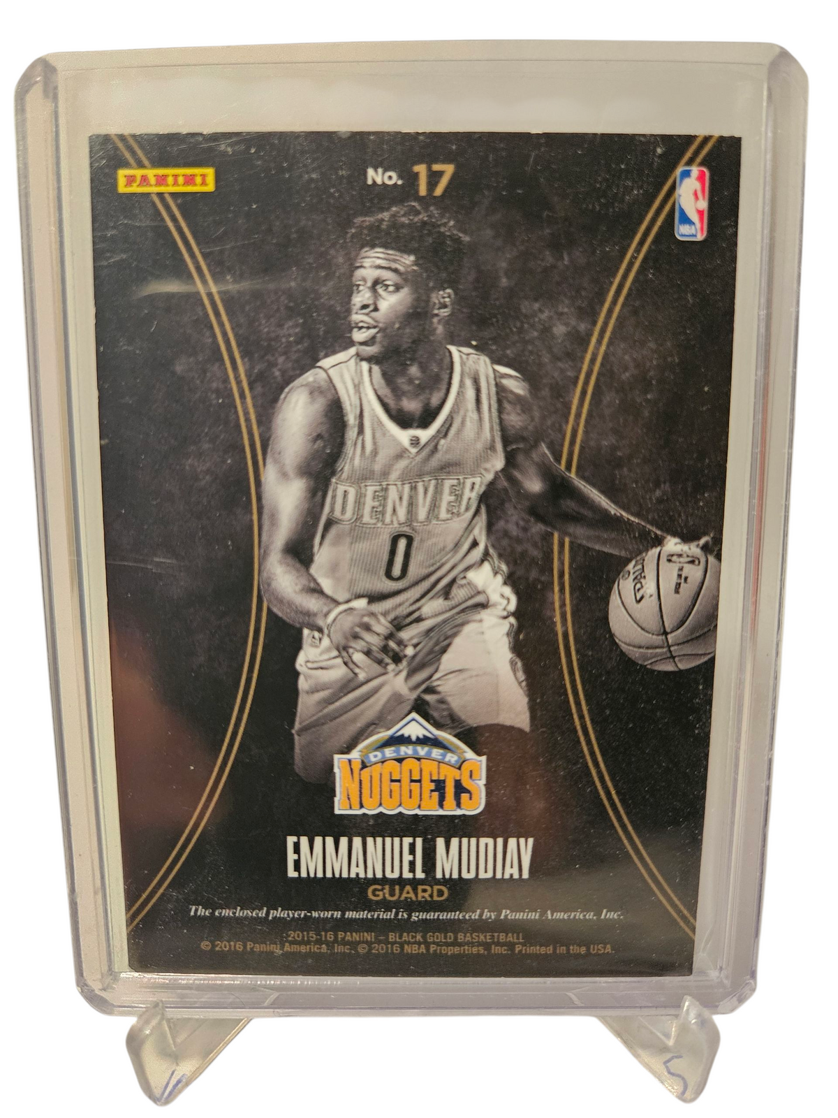 2015-16 Panini Back Gold #17 Emmanuel Mudiay Rookie Card Memorabilia Black Gold Player Worn Patch 73/99