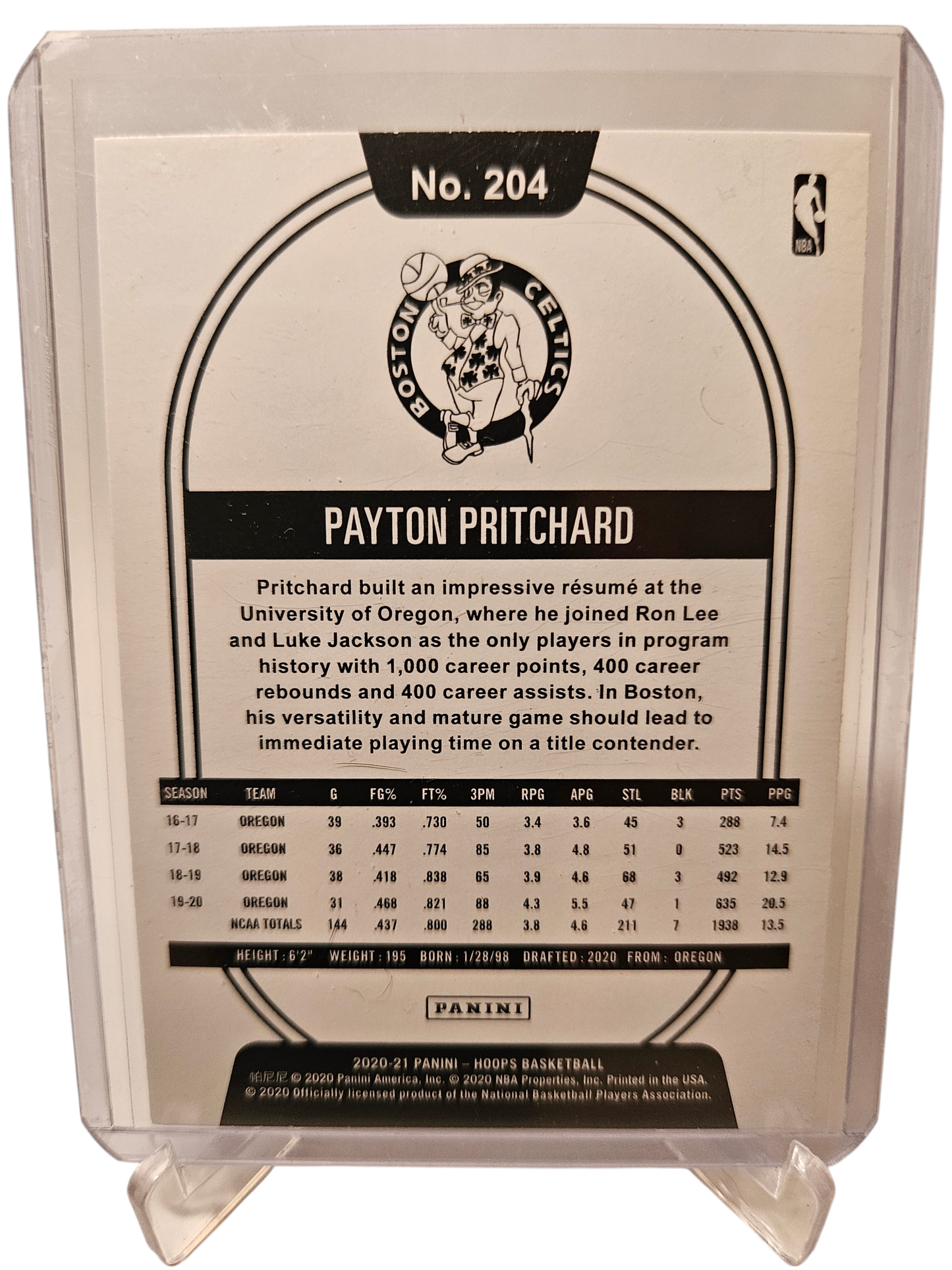 2020-21 Panini Hoops #204 Payton Pritchard Rookie Card