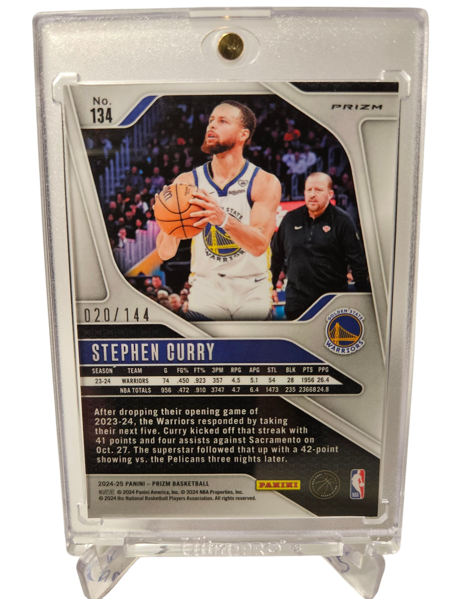 2024-25 Panini Prizm #134 Stephen Curry Blue Sparkle Prizm 020/144 (Rare)