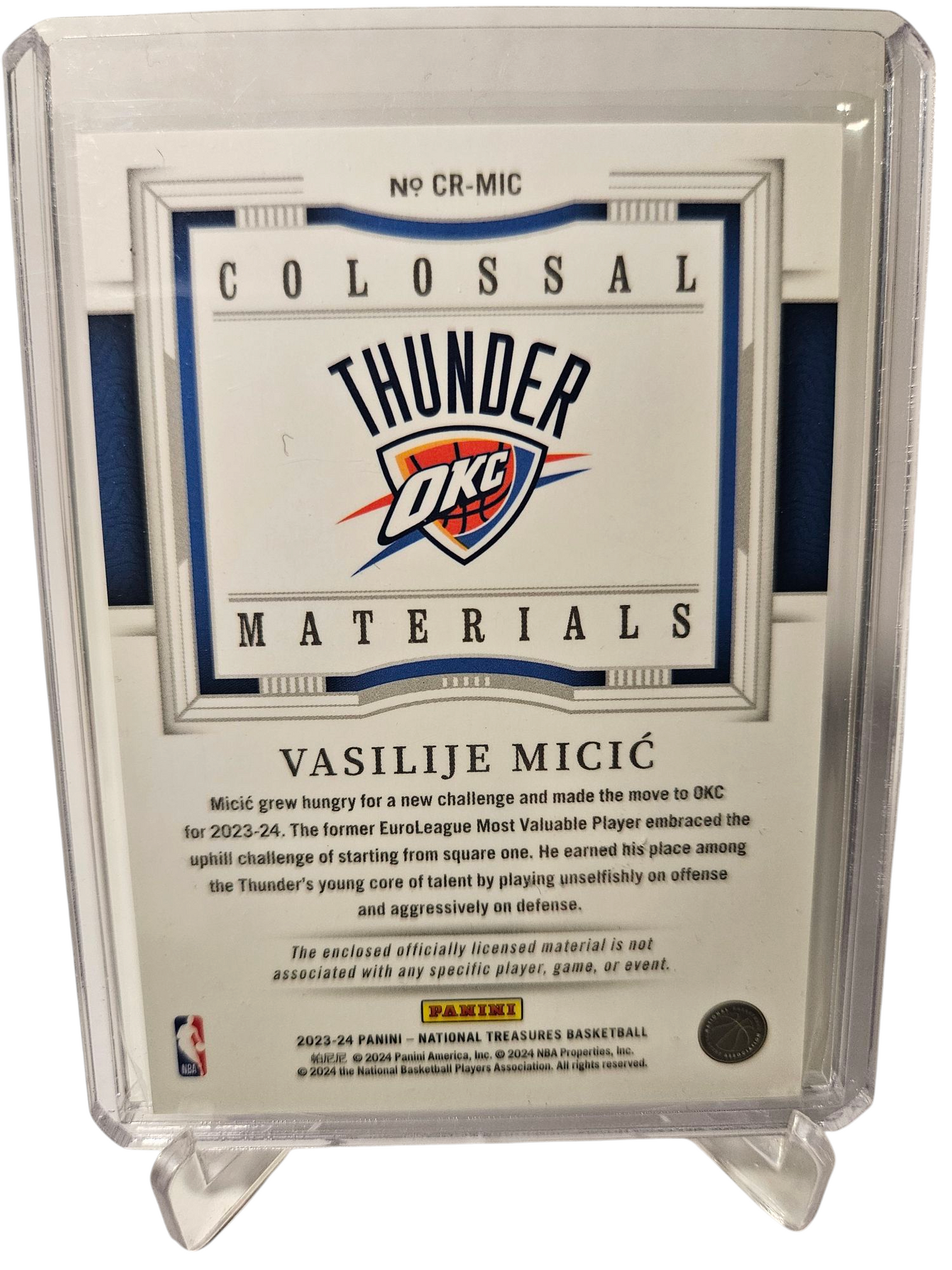 2023-24 Panini National Treasures #CR-MIC VasiliJe Micic Rookie Card Collosal Patch 06/24