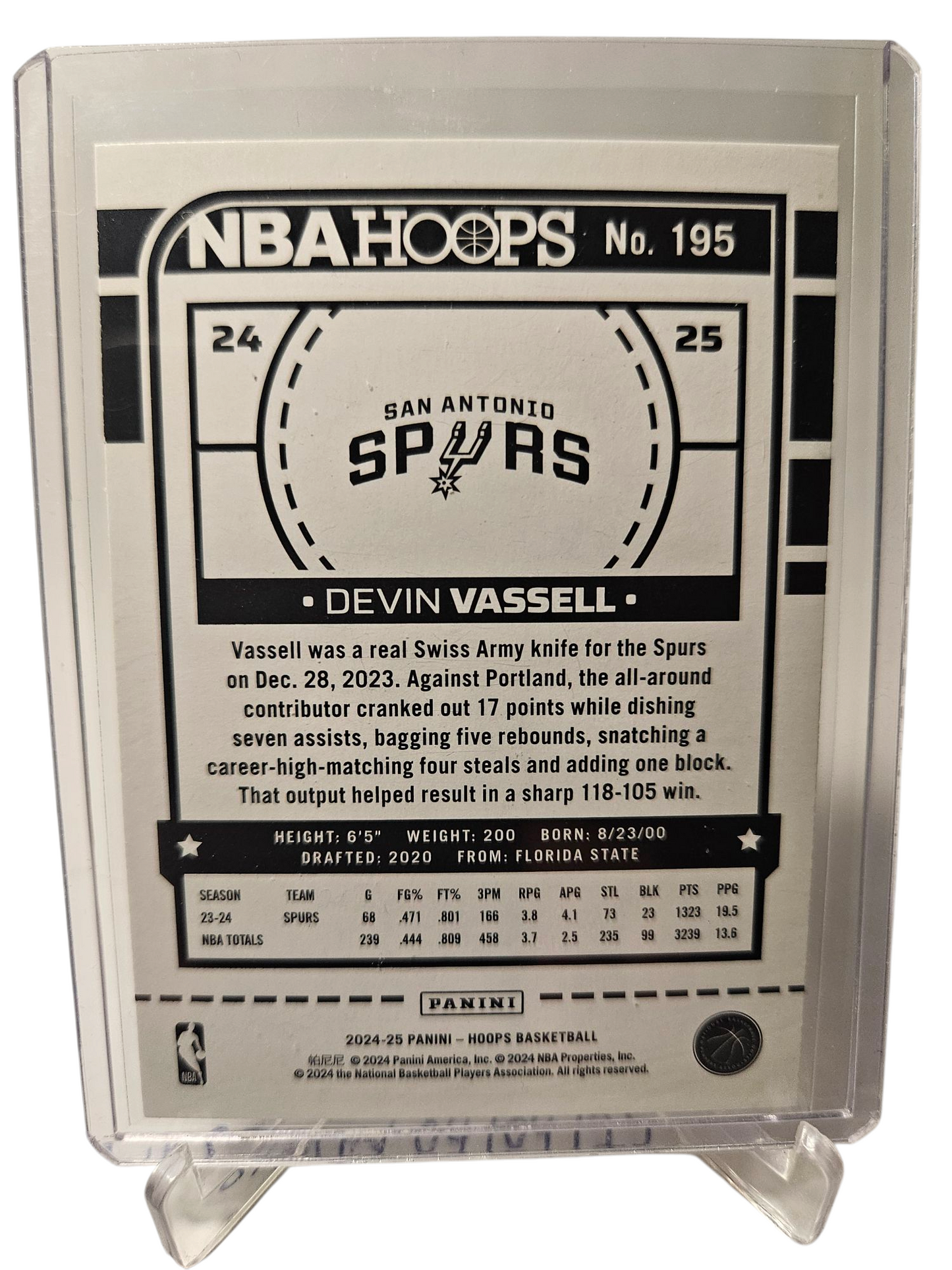 2024-25 Panini Hoops #195 Devin Vassell Silver Holo