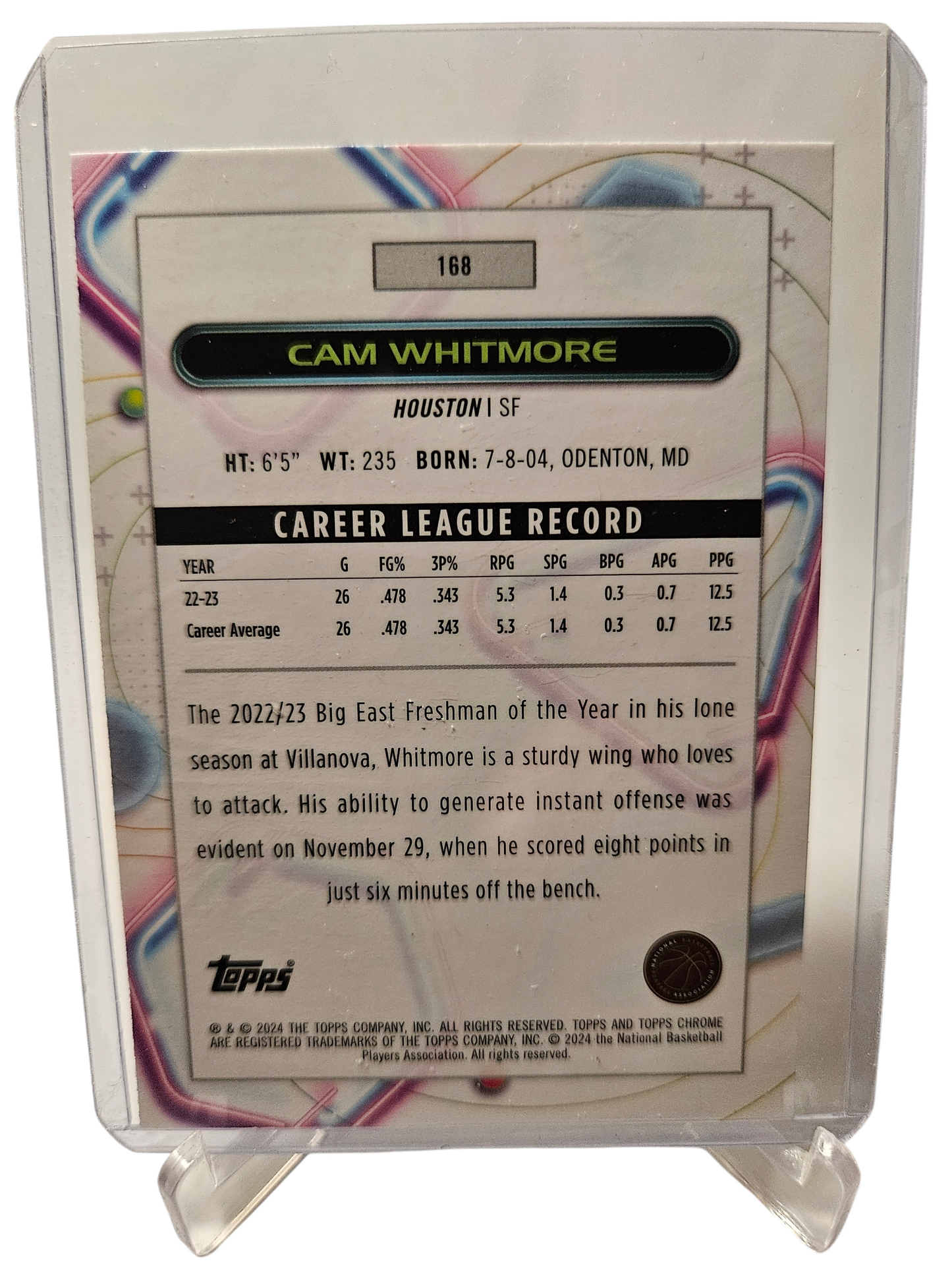 2023-24 Topps Chrome Cosmic #168 Cam Whitmore Rookie Card