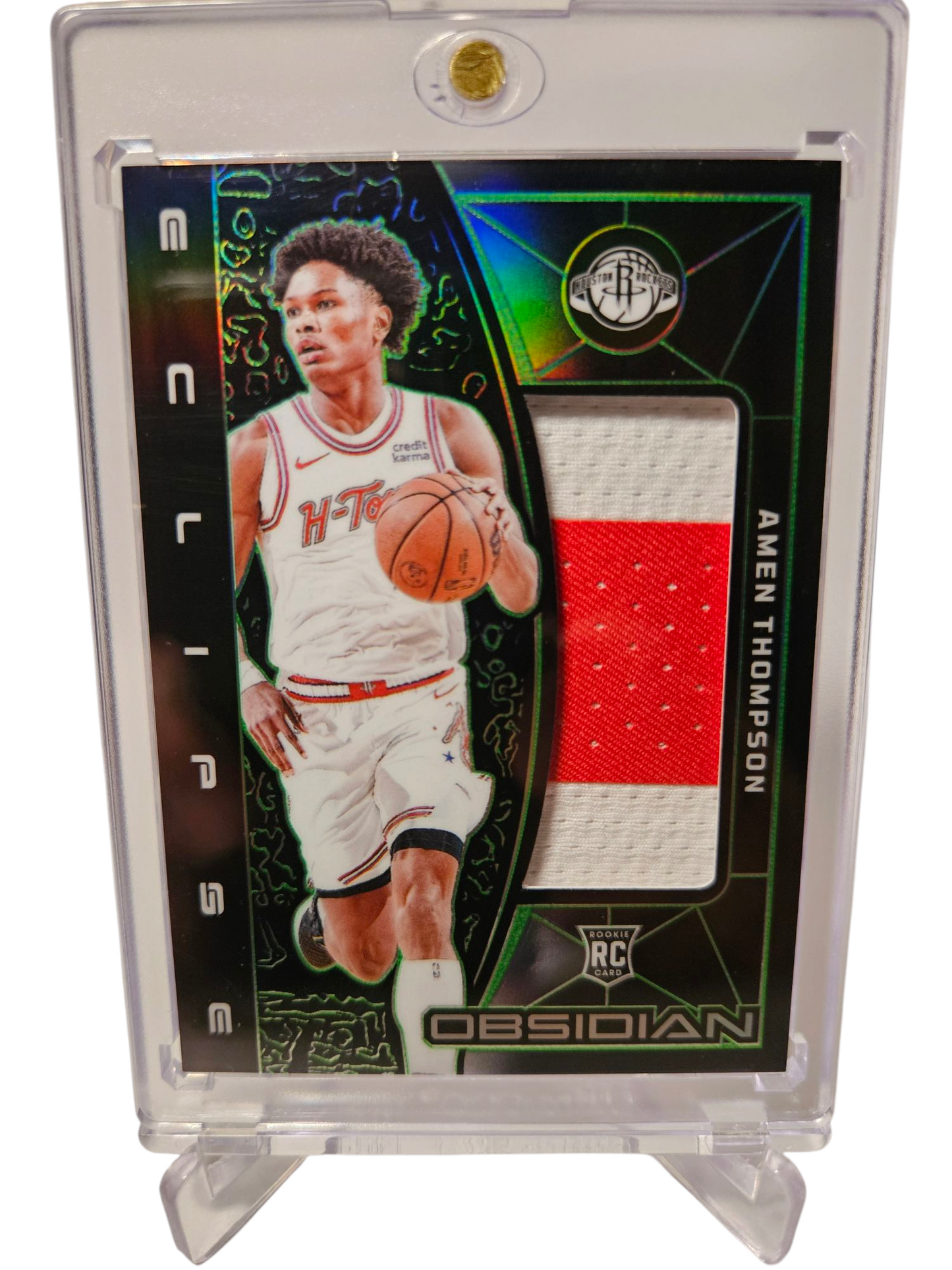 2023-24 Panini Obsidian #EM-AME Amen Thompson Rookie Card Eclipse Green Etch Patch 09/25