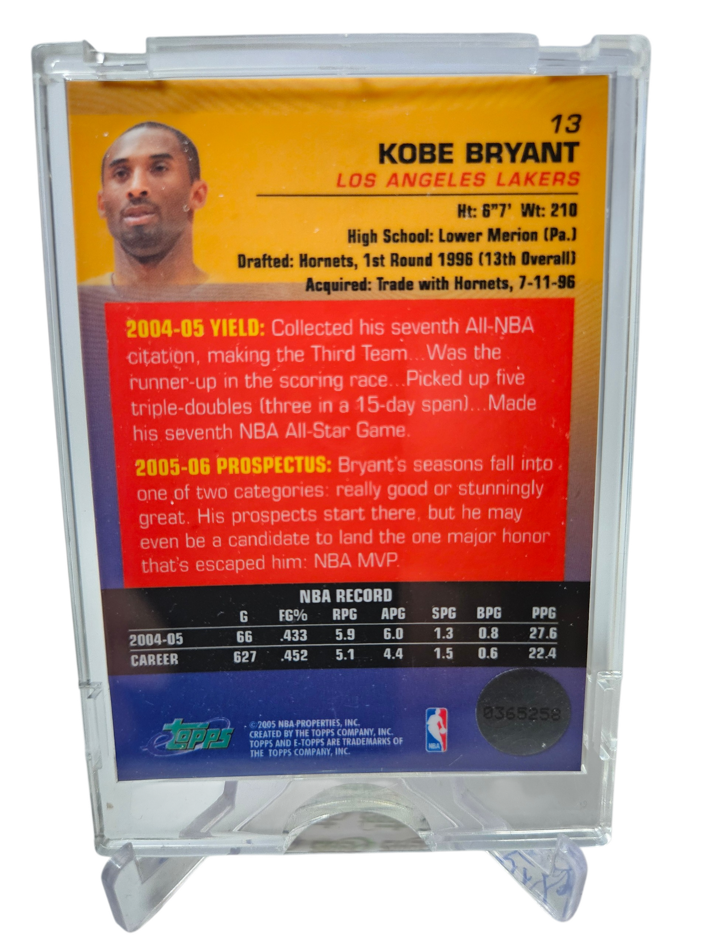 2005-06 Topps Finest #13 Kobe Bryant Refractor limited to 1000 Topps sealed comes with Topps Certificate Of Issuance