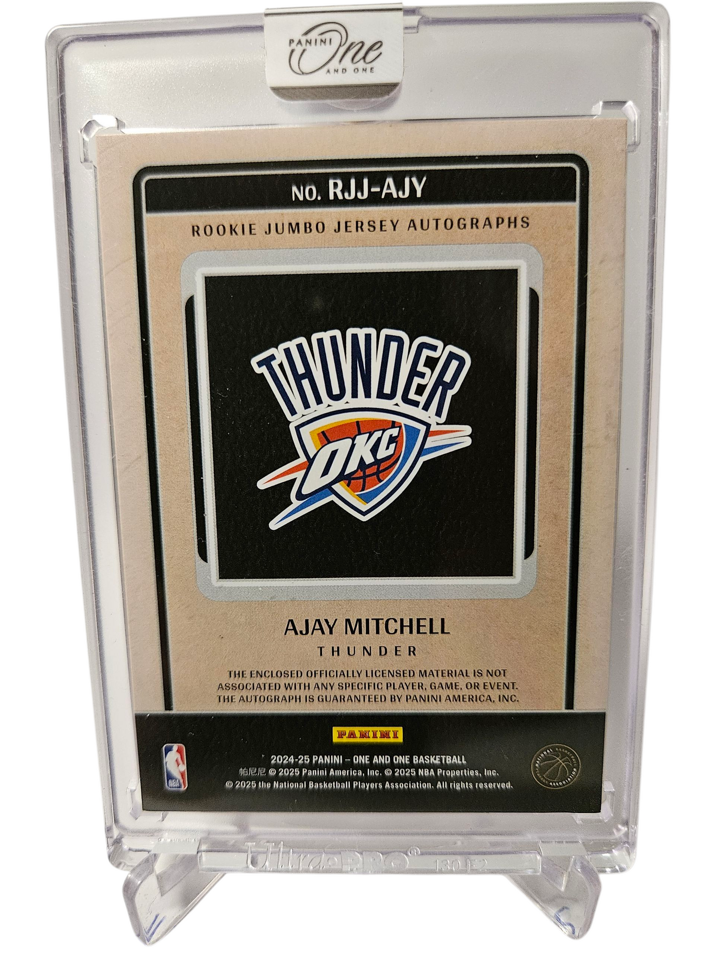 2024-25 Panini One And One #RJJ-AJY Ajay Mitchell Rookie Jumbo Jersey On Card Autograph Red 22/25