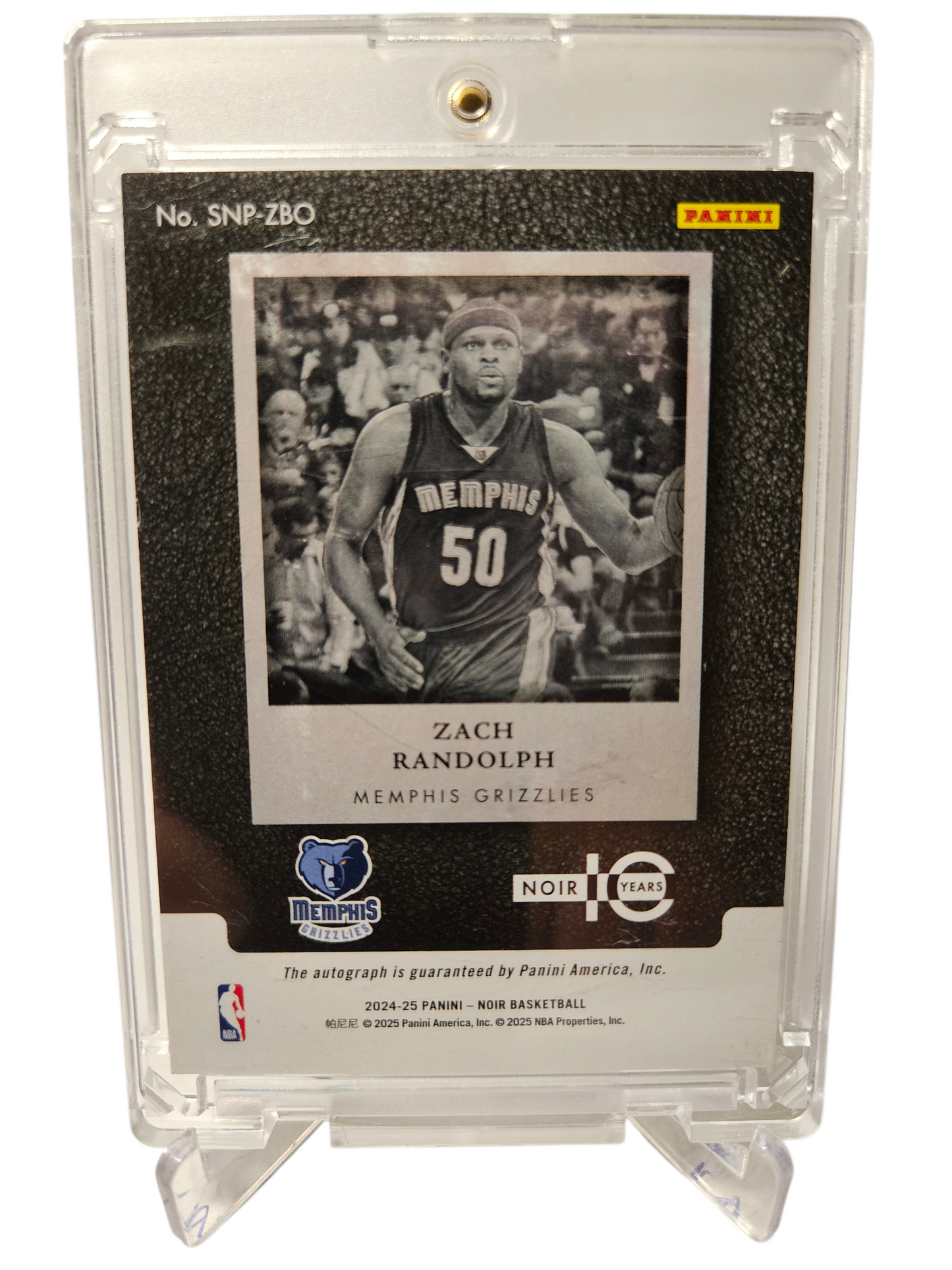 2024-25 Panini Noir #SNP-ZBO Zach Randolph Snapshot Signatures On Card Autograph 15/15