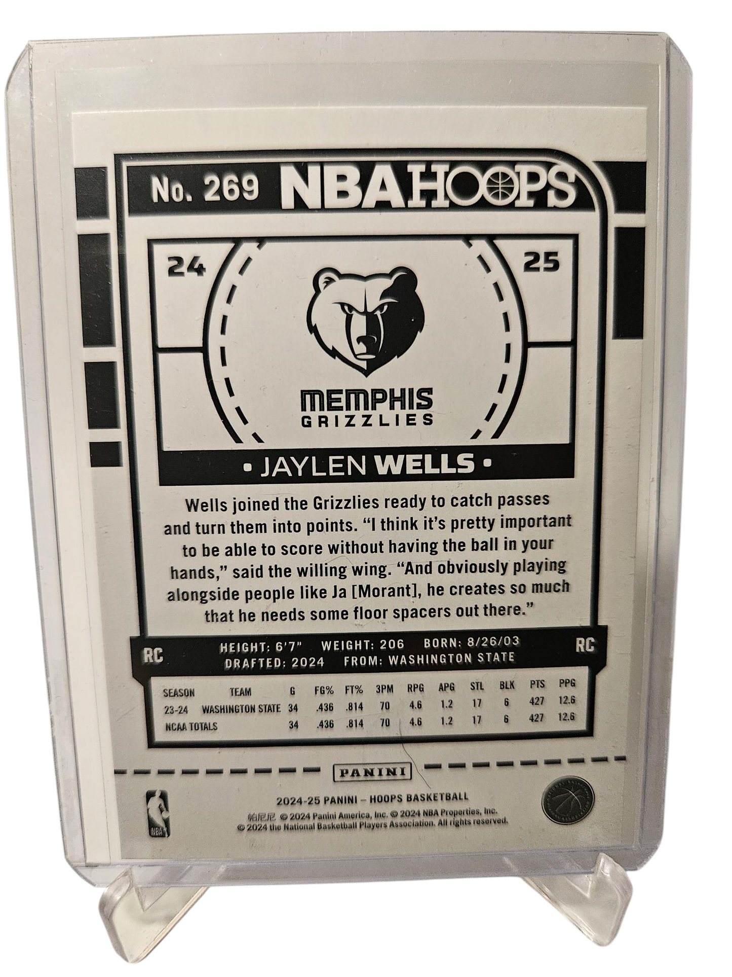 2024-25 Panini Hoops #269 Jaylen Wells Rookie Card Silver Holo