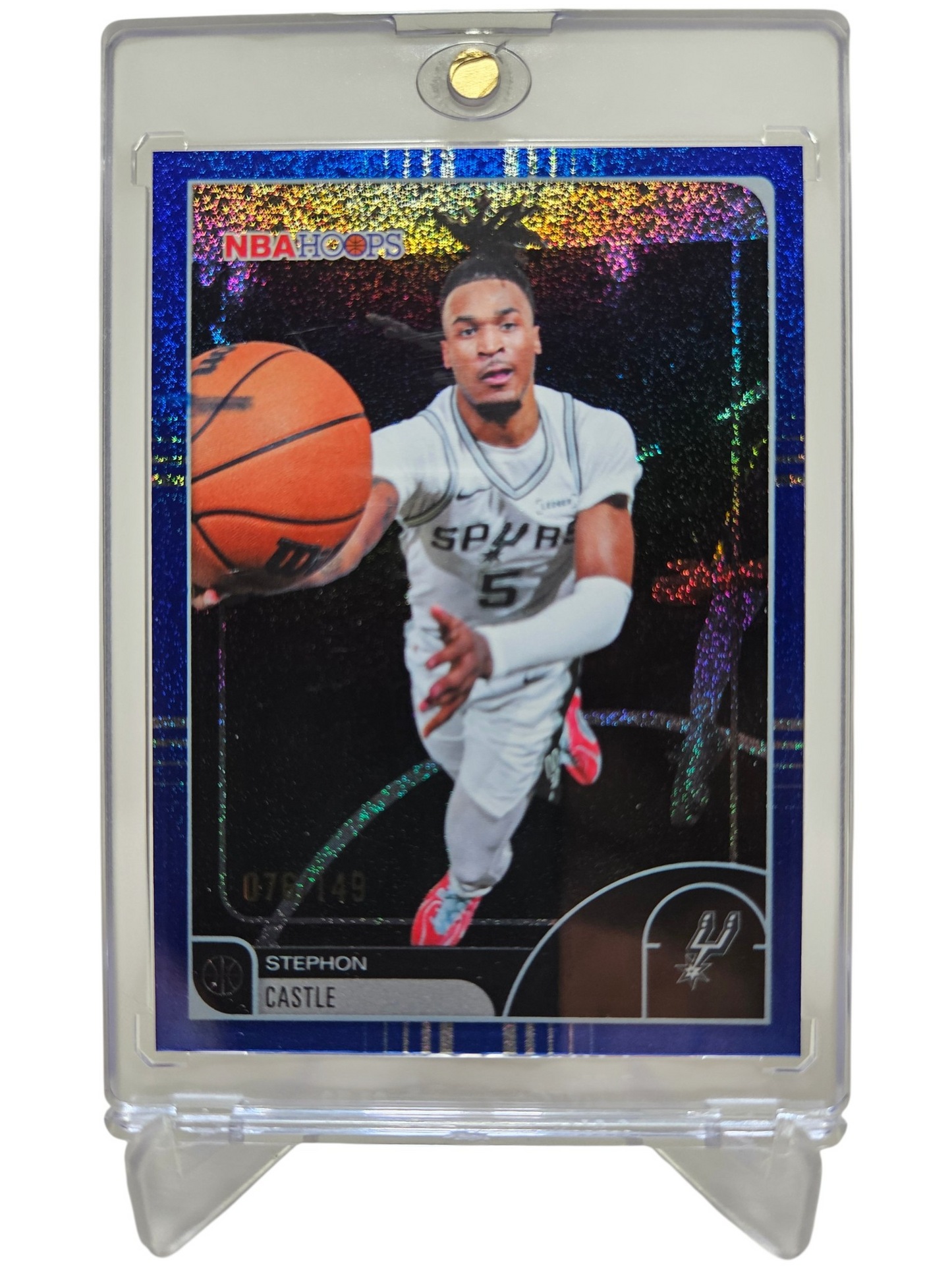 2025-26 Topps Hoops #47 Stephon Castle Blue Pixel Burst  076/149