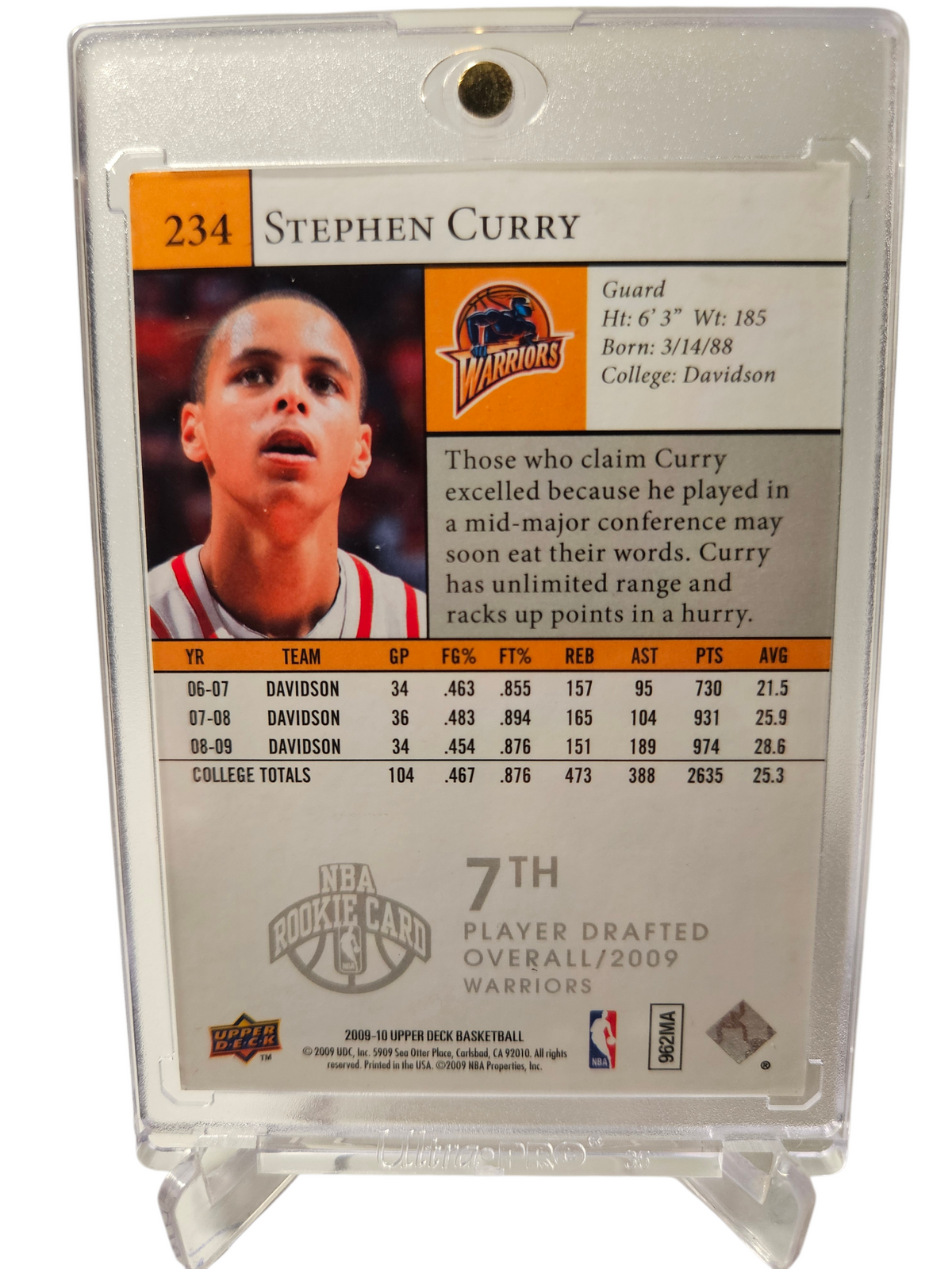 2009-10 Upper Deck #234 Stephen Curry Rookie Card Star Rookies