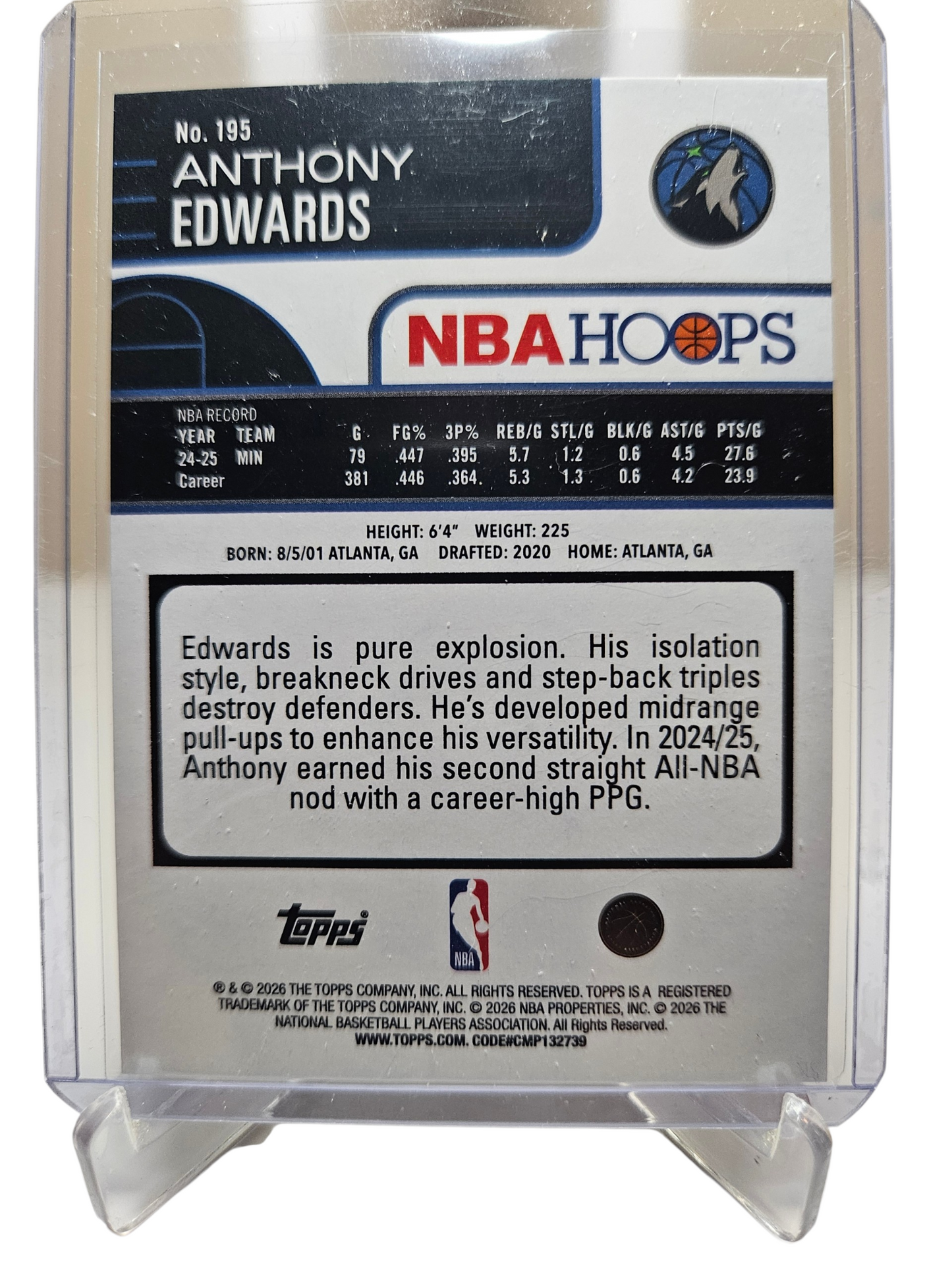 2025-26 Topps Hoops #195 Anthony Edwards Rainbow Foil