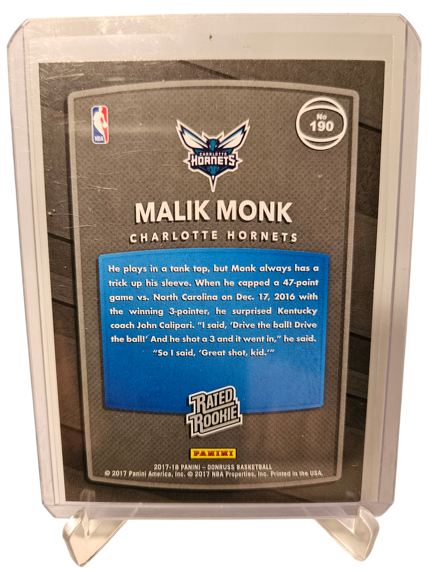 2017-18 Panini Donruss #190 Malik Monk Rookie Card