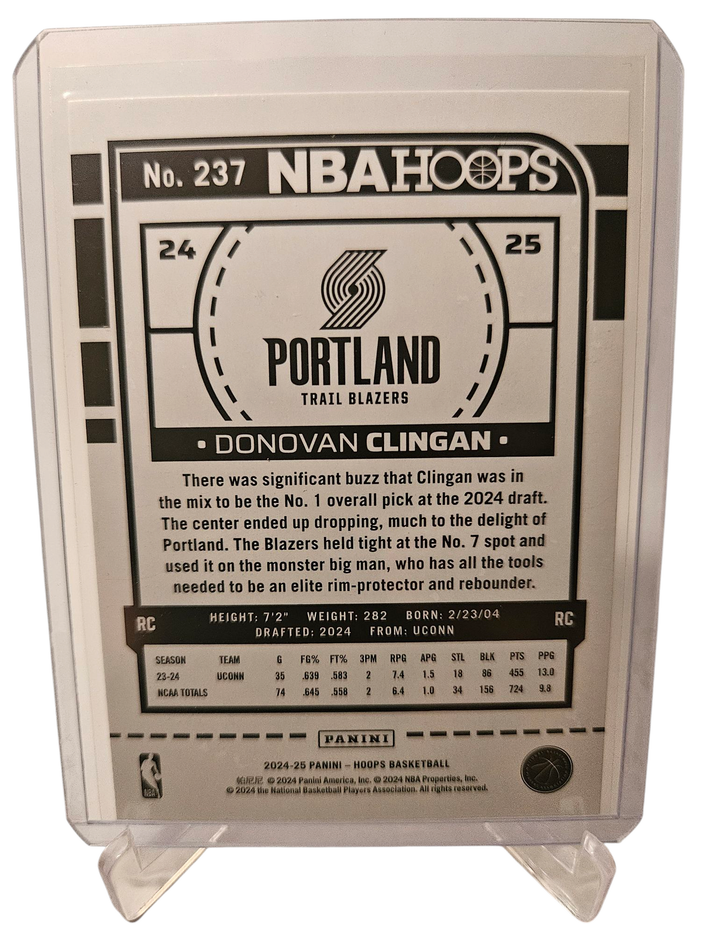 2024-25 Panini Hoops #237 Donovan Clingan Rookie Card