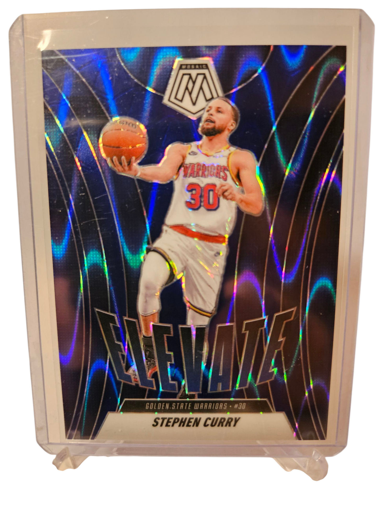 2024-25 Panini Mosaic #24 Stephen Curry Elevate Blue Lava Prizm 017/149