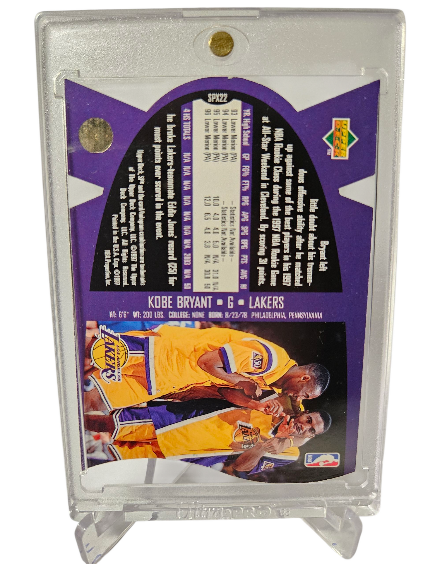 1996 Upper Deck #SPX23 Kobe Bryant Rookie Card SPX Die Cut Holographic