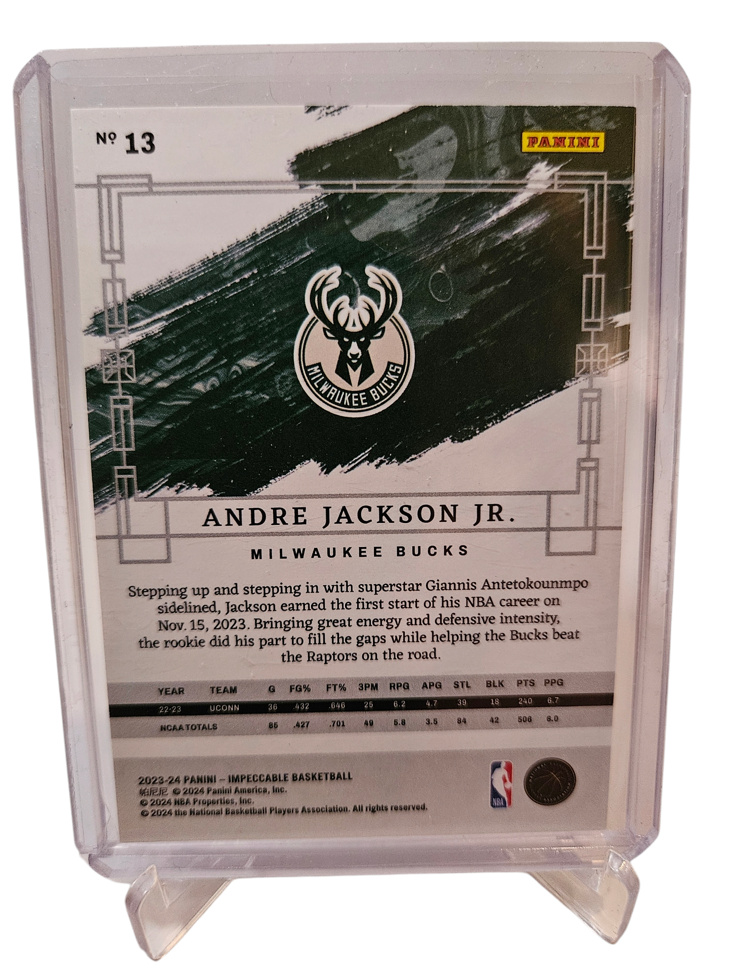 2023-24 Panini Impeccable #13 Andre Jackson JR Rookie Card 44/99