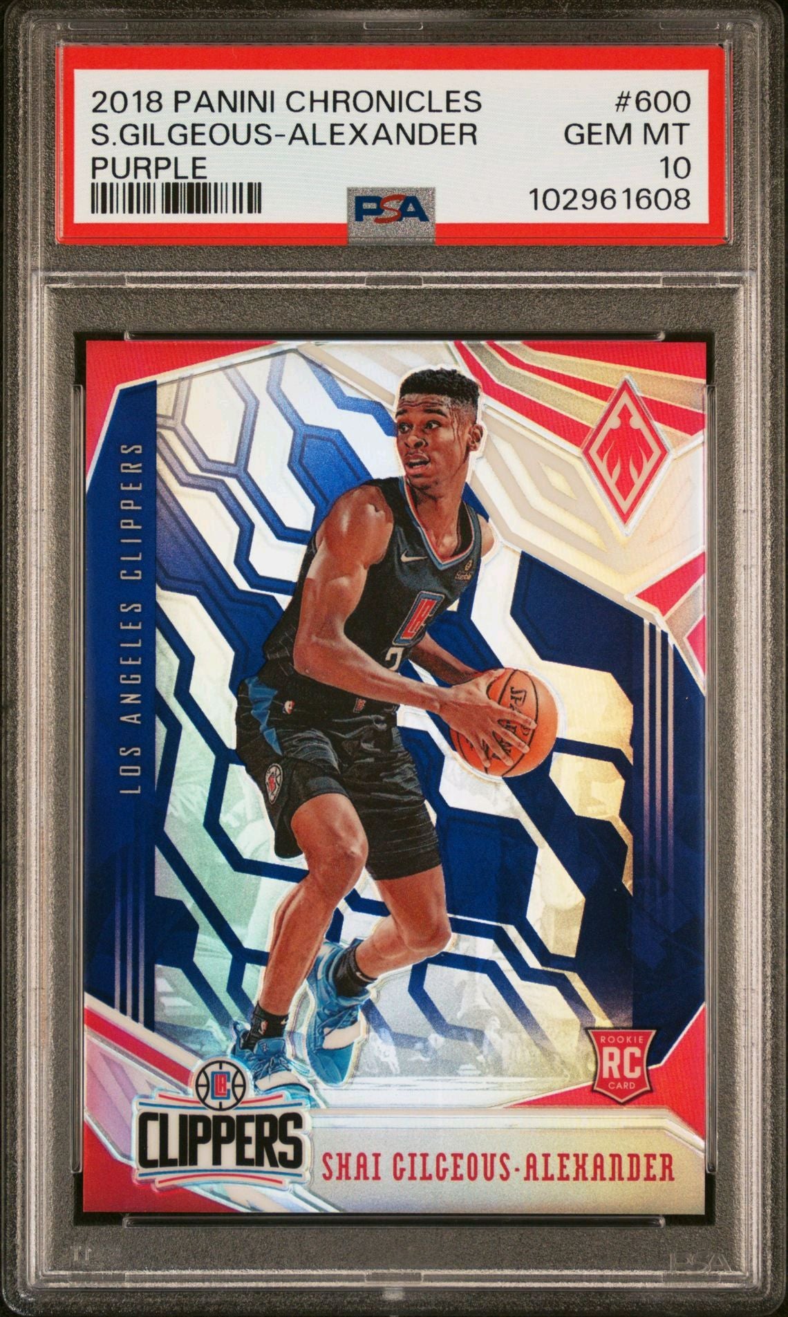 2018-19 Panini Chronicles #600 Shai Gilgeous-Alexander Rookie Card Purple Prizm 25/49 PSA10 Gem MInt