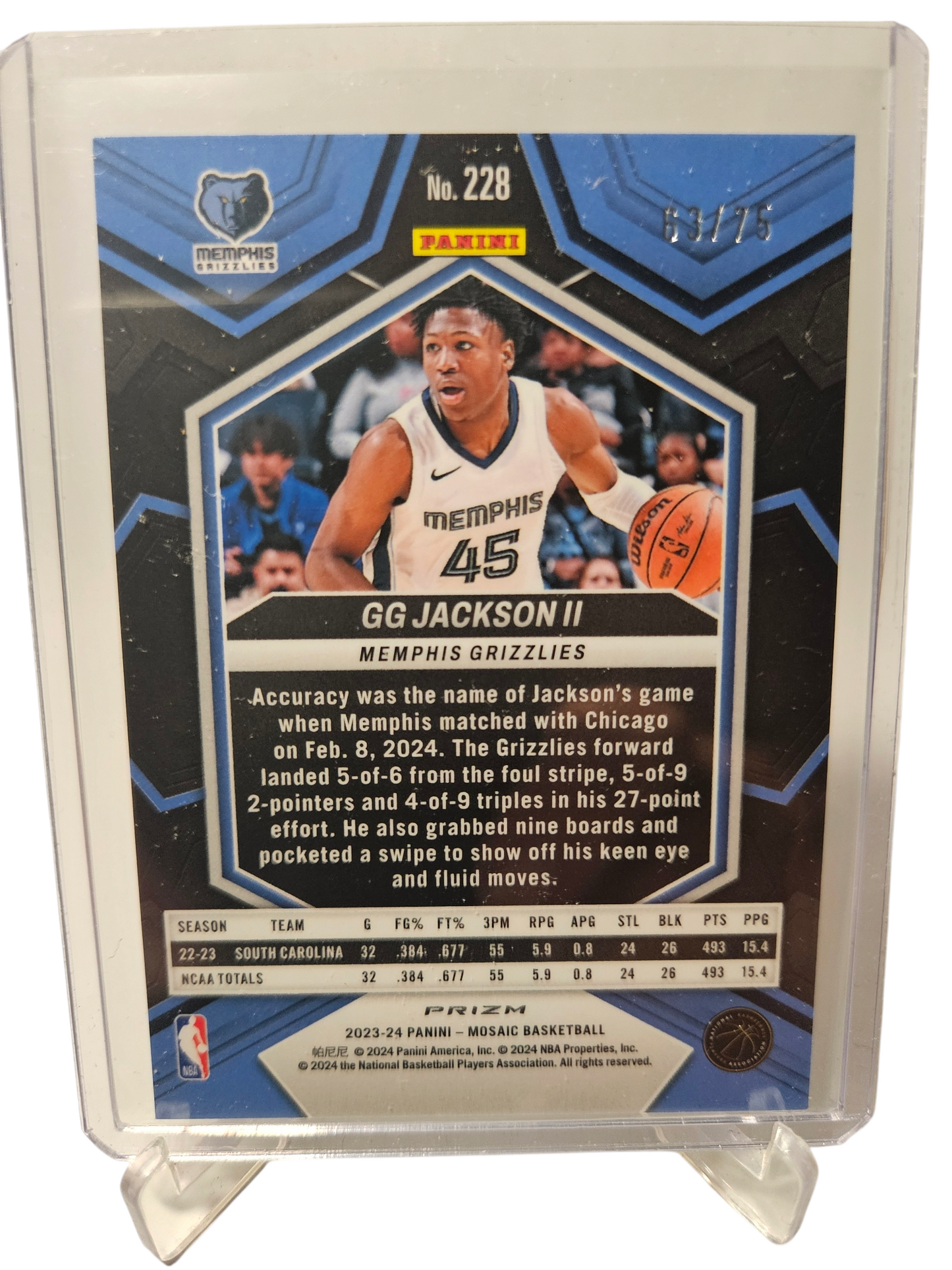 2023-24 Panini Mosaic #228 GG Jackson II Rookie Card Green Mosaic Prizm 63/75