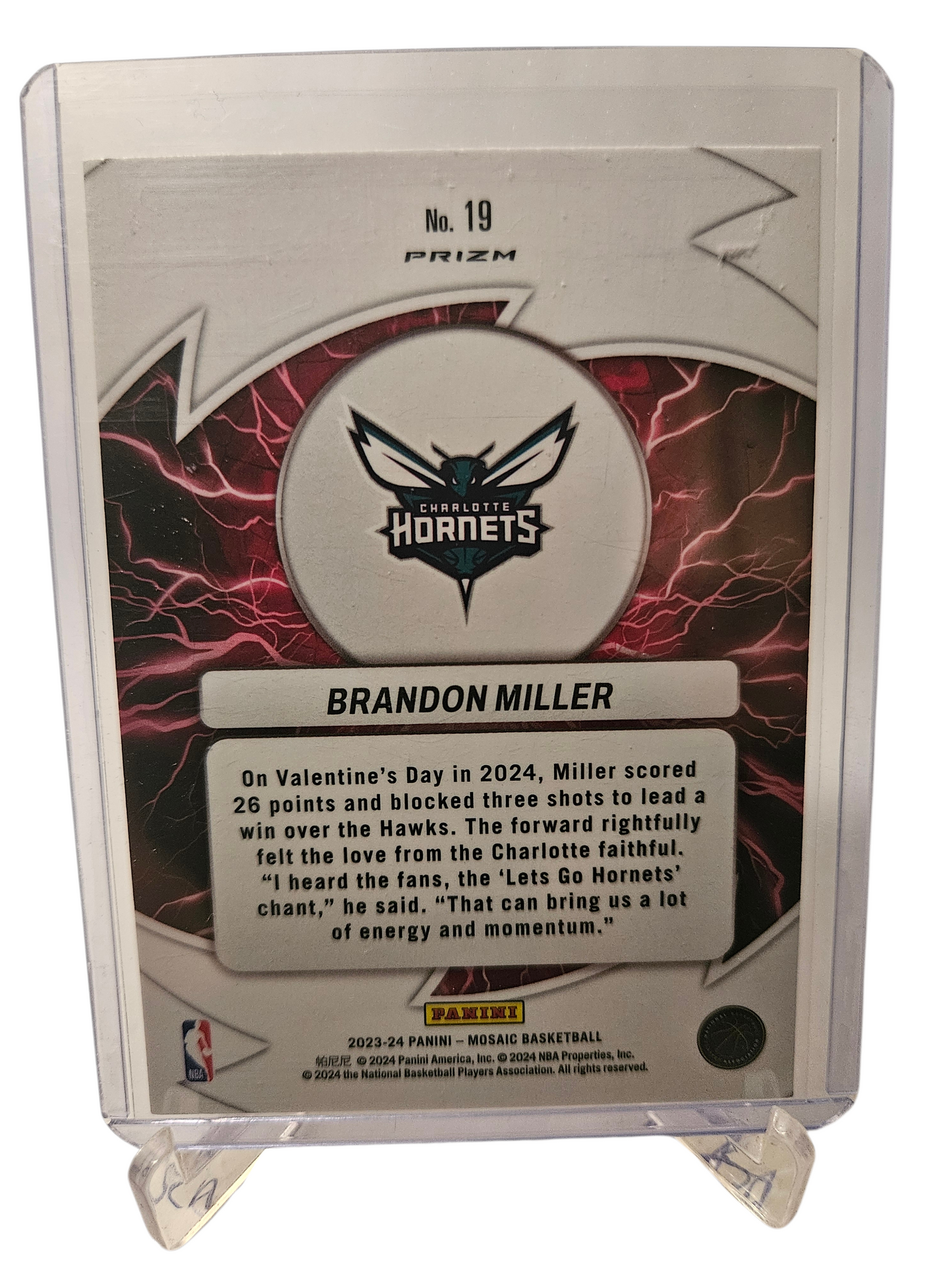 2023-24 Panini Mosaic #19 Brandon Miller Rookie Card Thunder Road Mosaic Prizm SP