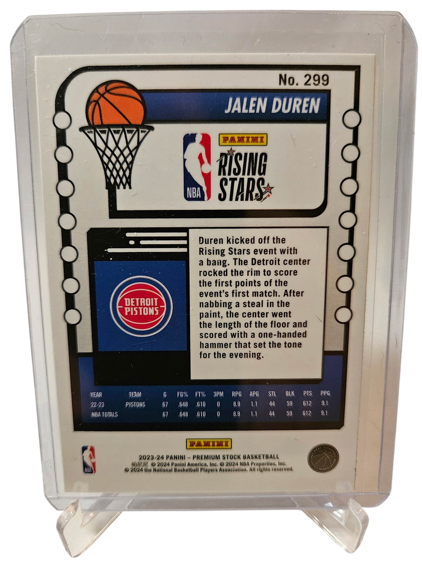 2023-24 Panini Hoops Premium Stock #299 Jalen Duren Rising Stars