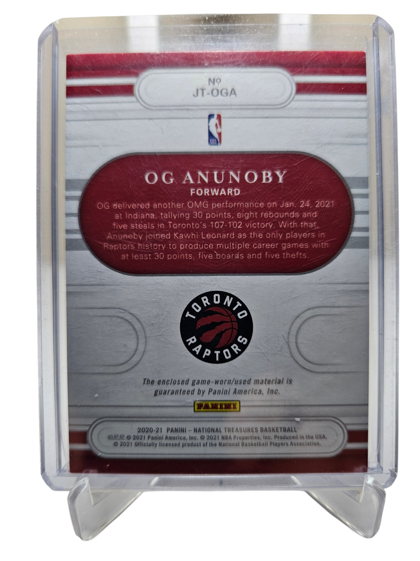 2020-21 Panini Immaculate #JT-OGA OG Anunoby Game Worn Patch 04/25