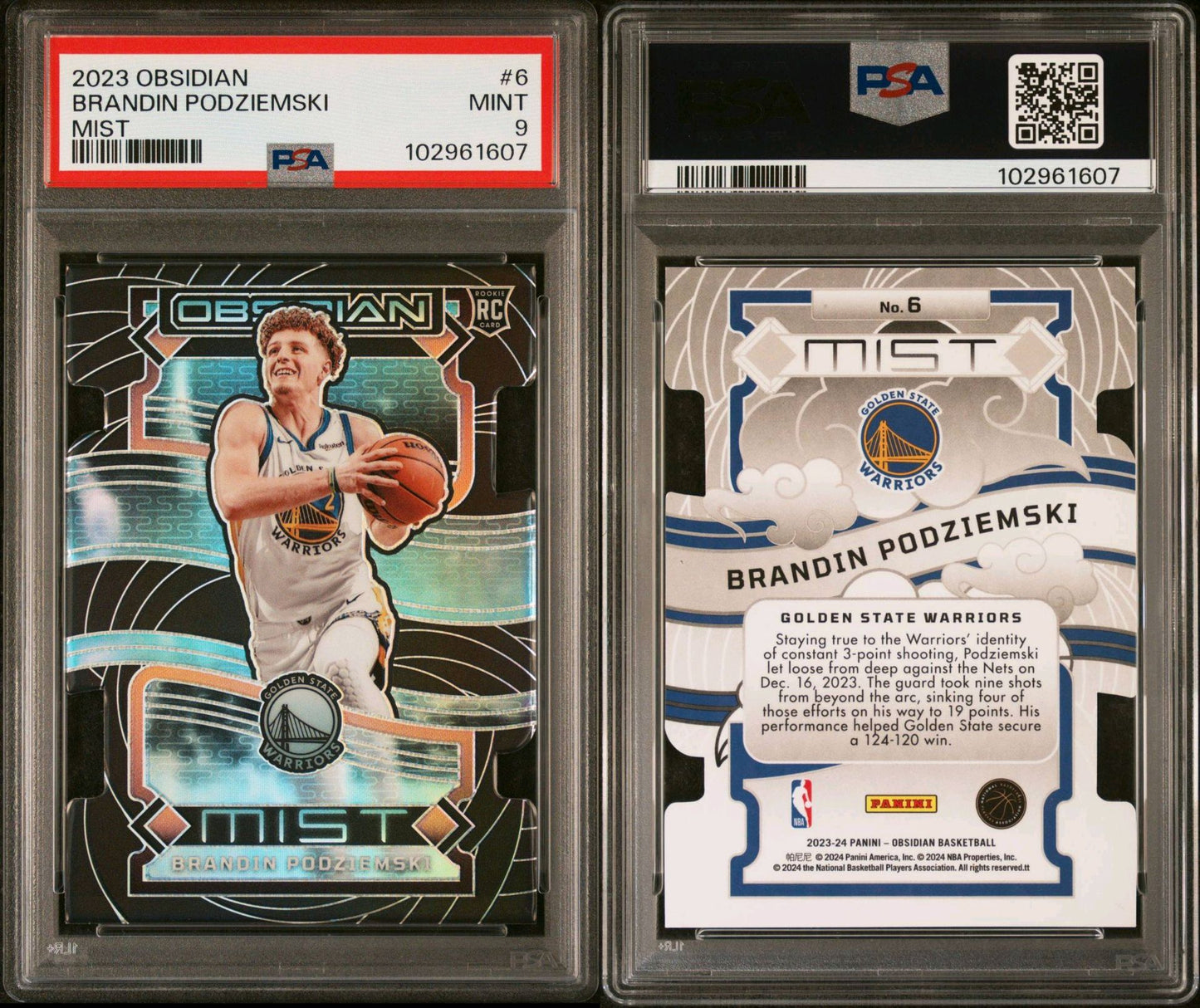 2023-24 Panini Obsidian #6 Brandin Podziemski Rookie Card Mist Die Cut Case Hit SSP PSA9 Mint