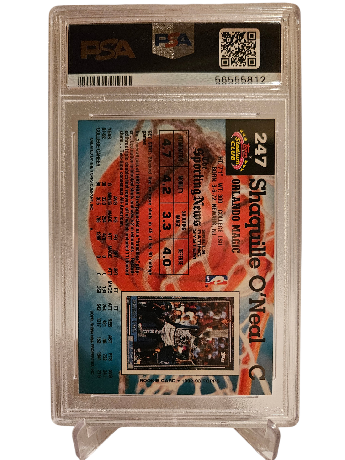 Shaquille O'Neil Rookie Card 1992 Fleer Topps Stadium Club PSA 9 Mint