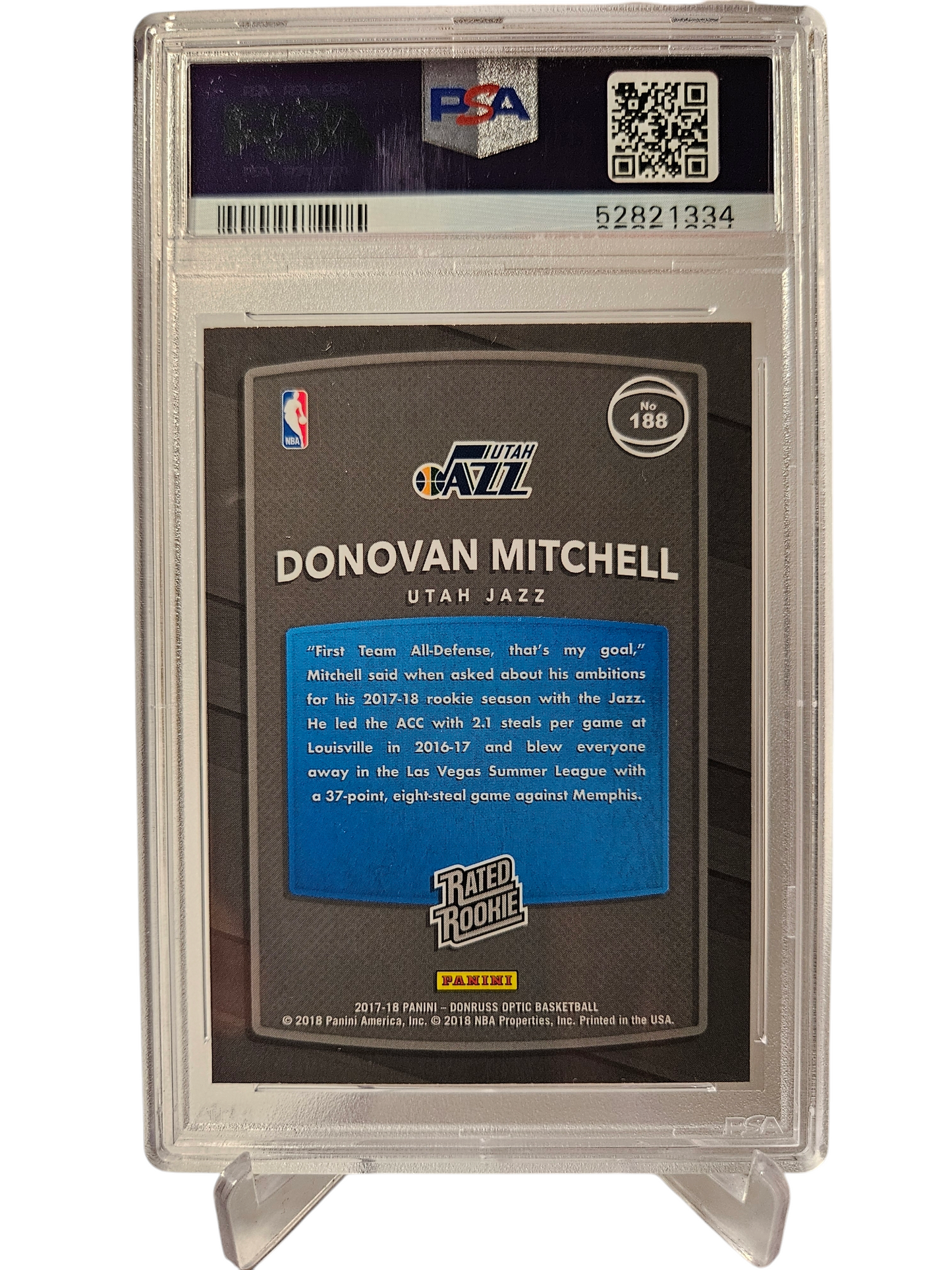 2017-18 Panini Donruss Optic #188 Donovan Mitchell Rookie Card Rated Rookie PSA 10