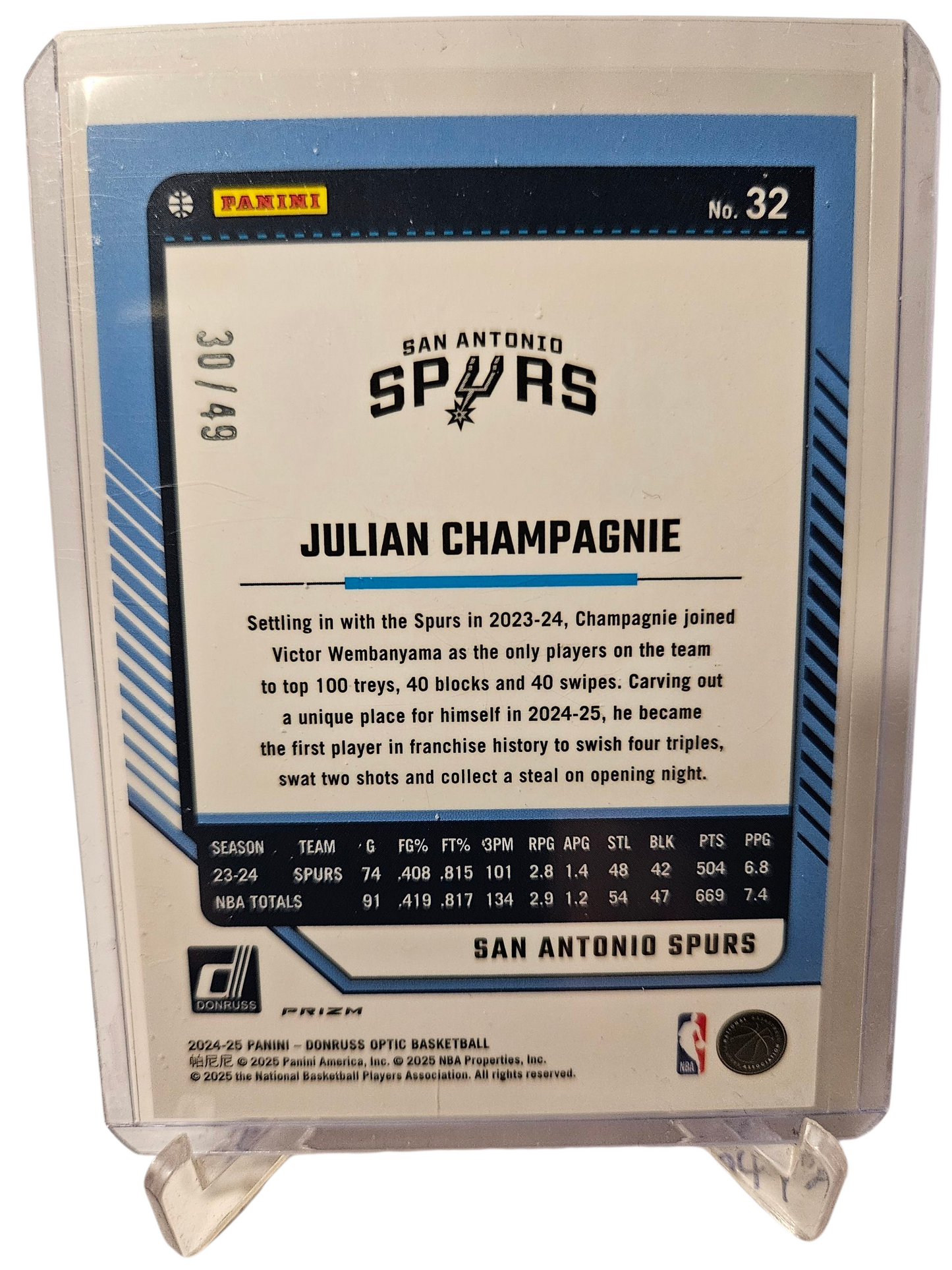 2024-25 Panini Donruss Optic #32 Julian Champagnie Blue Holo Prizm 30/49