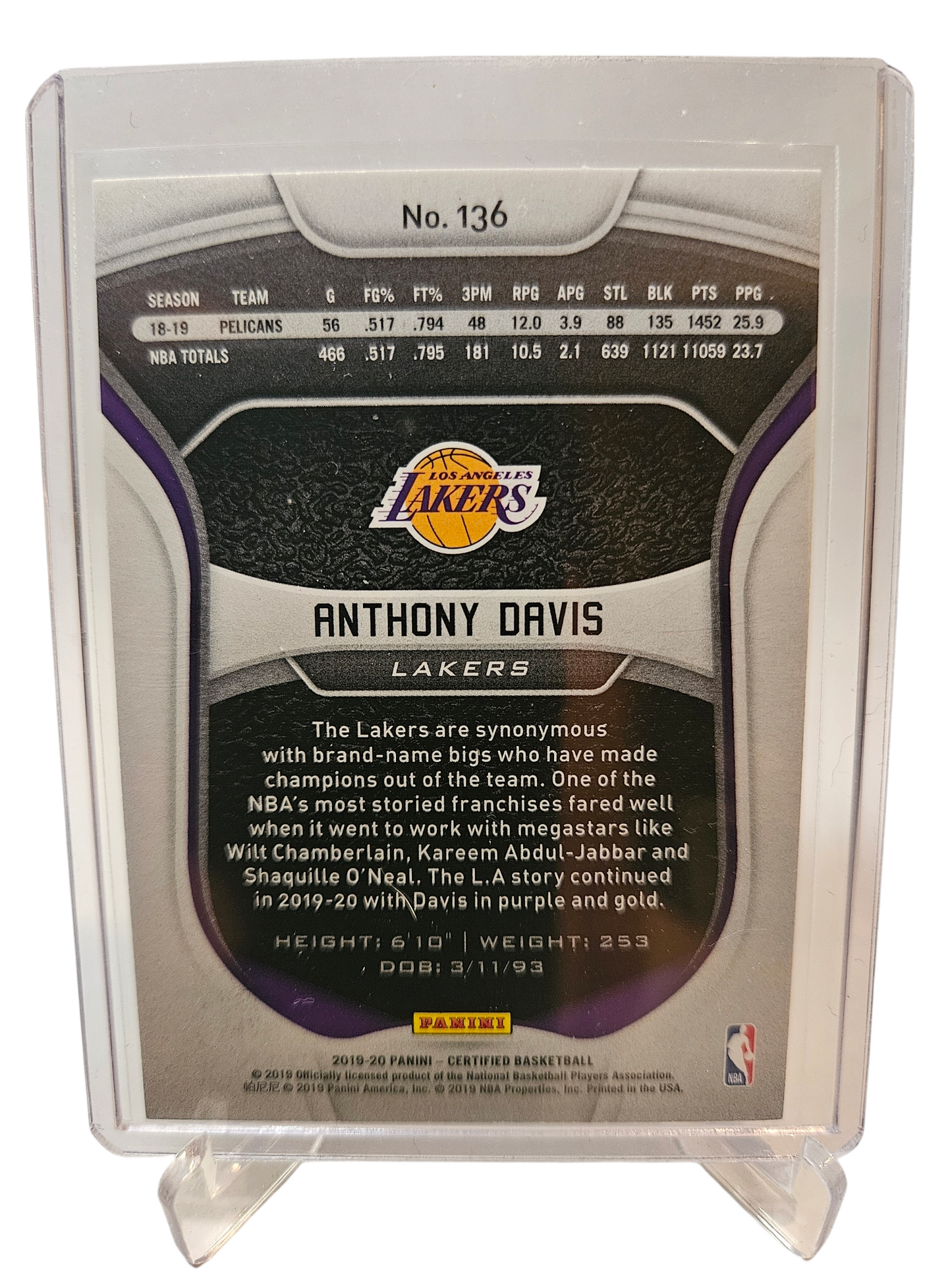 2019-20 Panini Certified #136 Anthony Davis Silver Holo