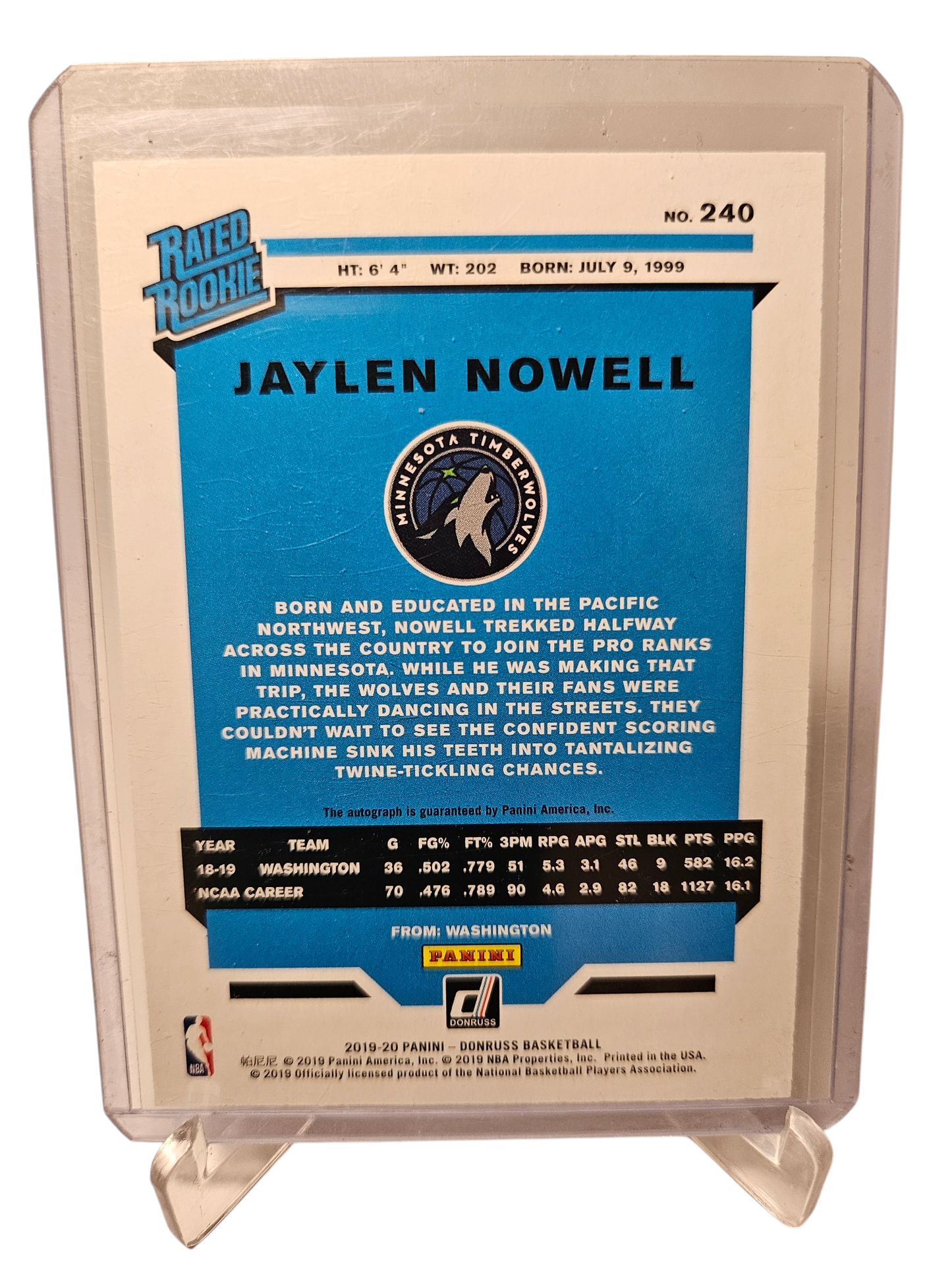 2019-20 Panini Donruss #240 Jaylen Nowell Rated Rookie Autograph