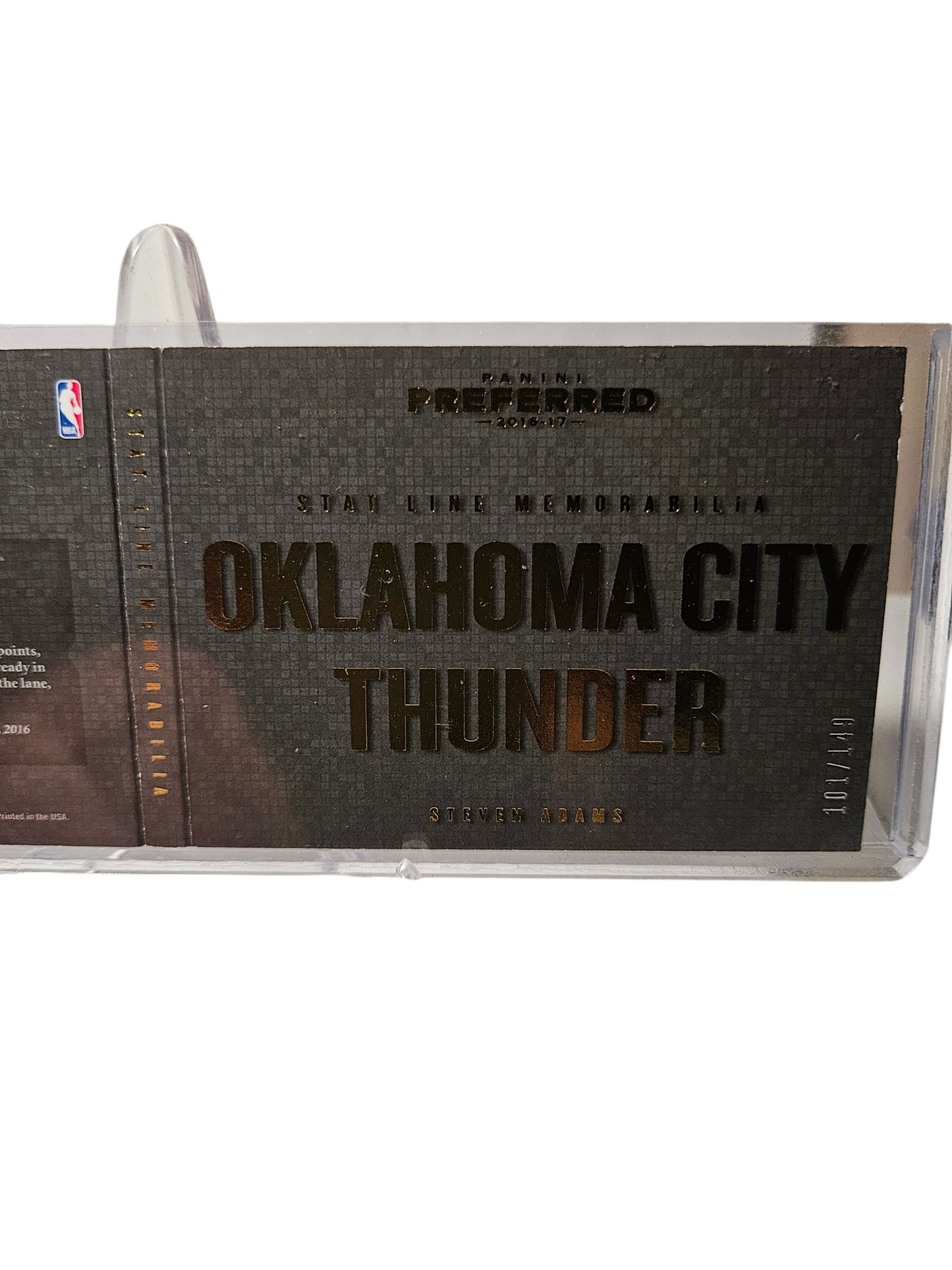 2016-17 Panini Preferred #14 Steven Adams Stat Line Memorabilia Booklet Game Worn Patch November 13th 2016 101/149