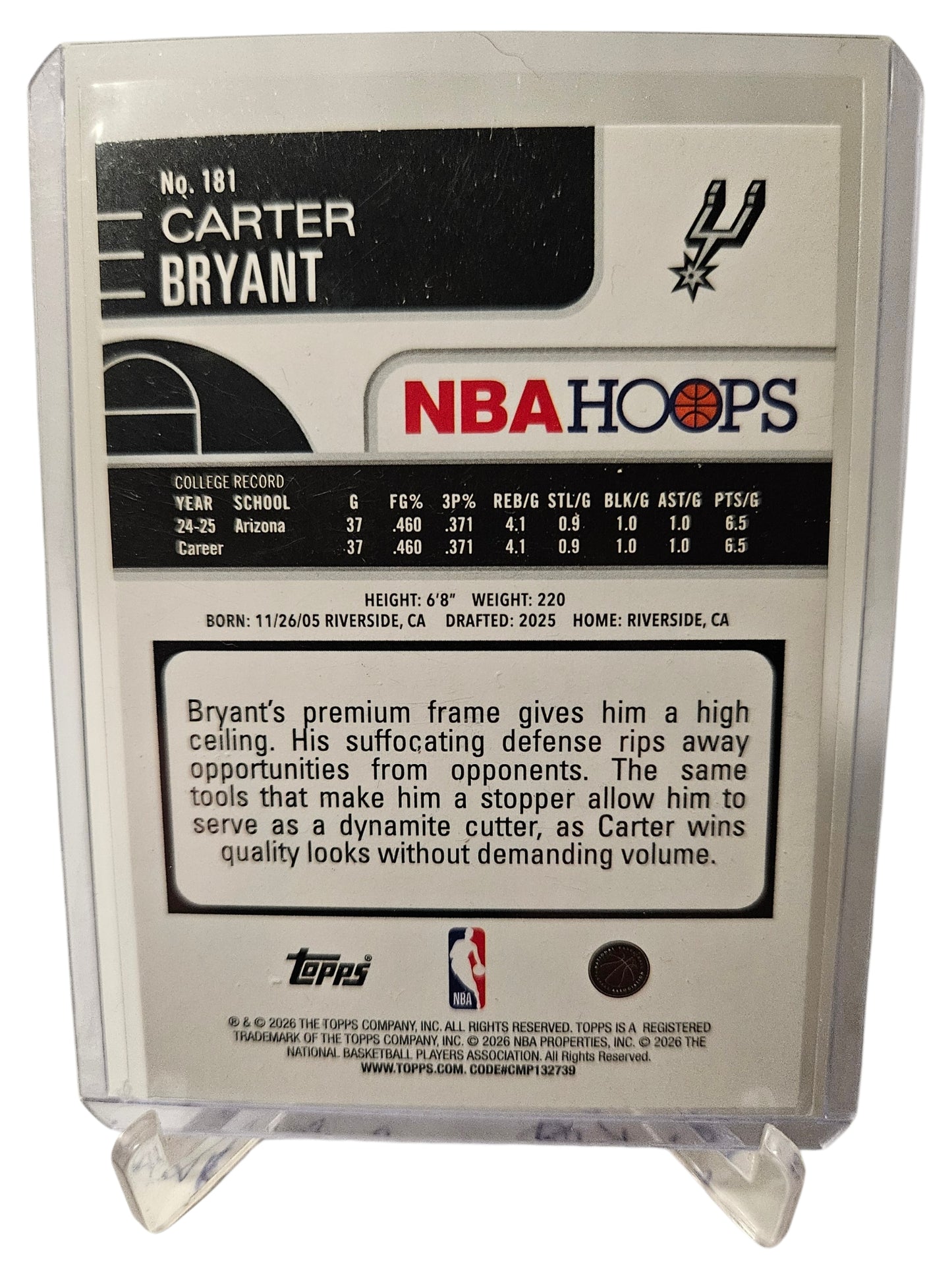 2025-26 Topps Hoops #181 Carter Bryant Rookie Card