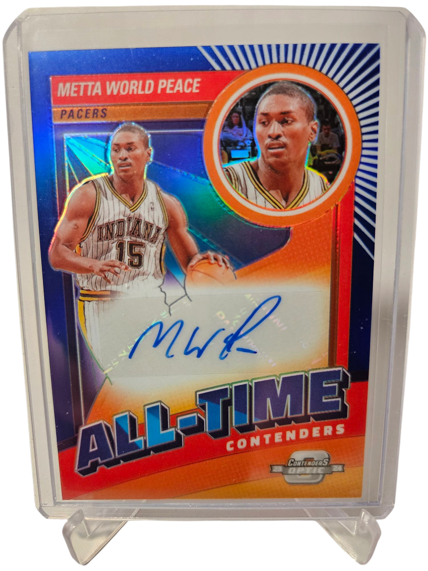 2023-24 Panini Contenders Optic #AT-MWP Metta World Peace All-Time Contenders Autograph Blue Holo 12/75