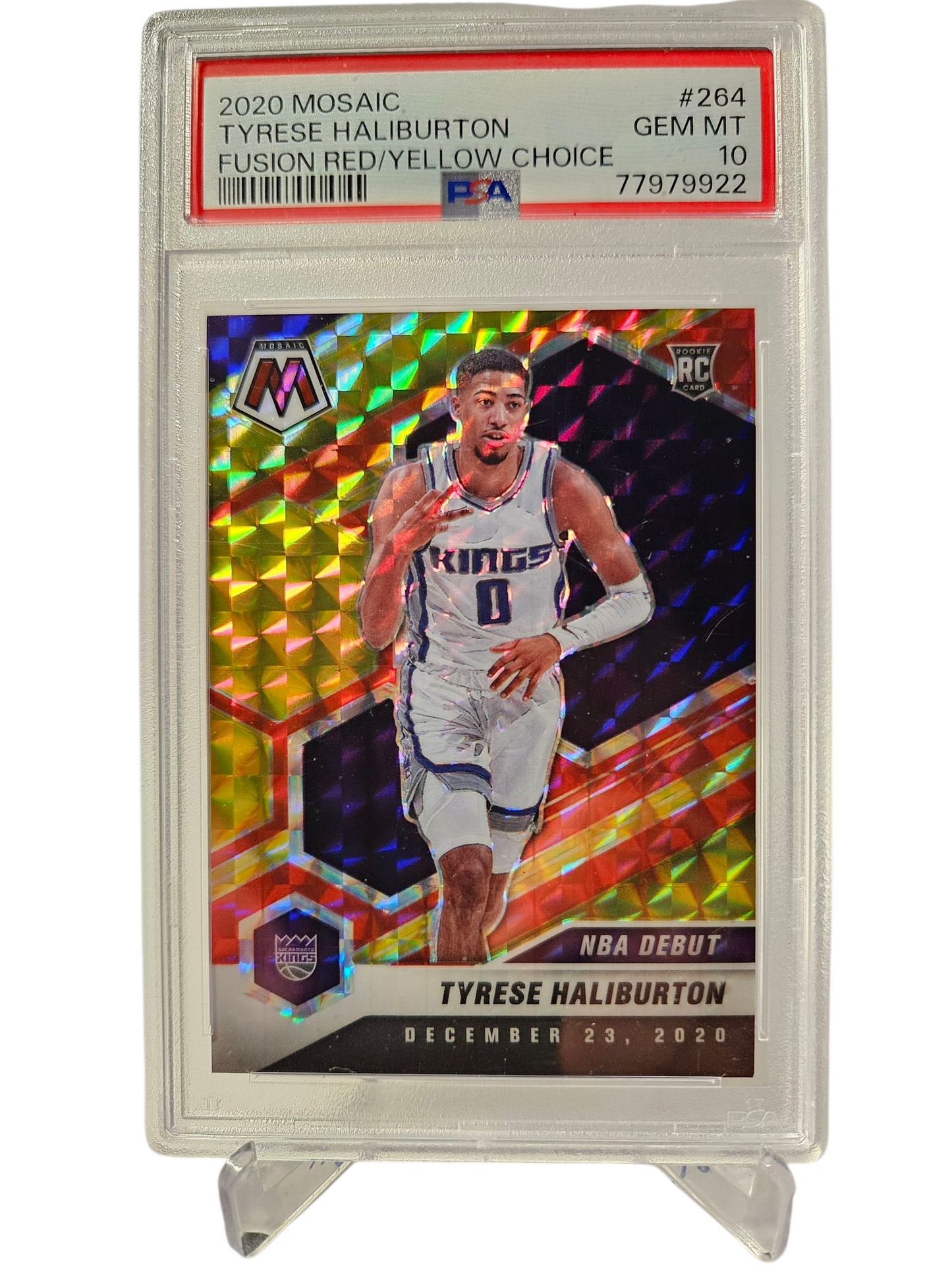2020-21 Panini Mosaic Choice #264 Tyrese Haliburton Rookie Card Fusion Red Yellow Choice 63/88 PSA10