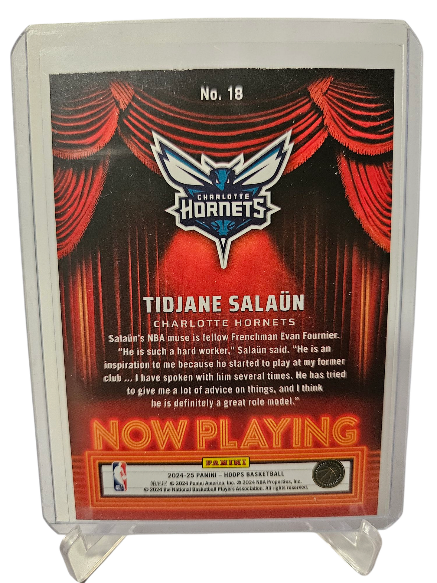 2024-25 Panini Hoops #18 Tidjane Salaun Rookie Card Now Playing Holo