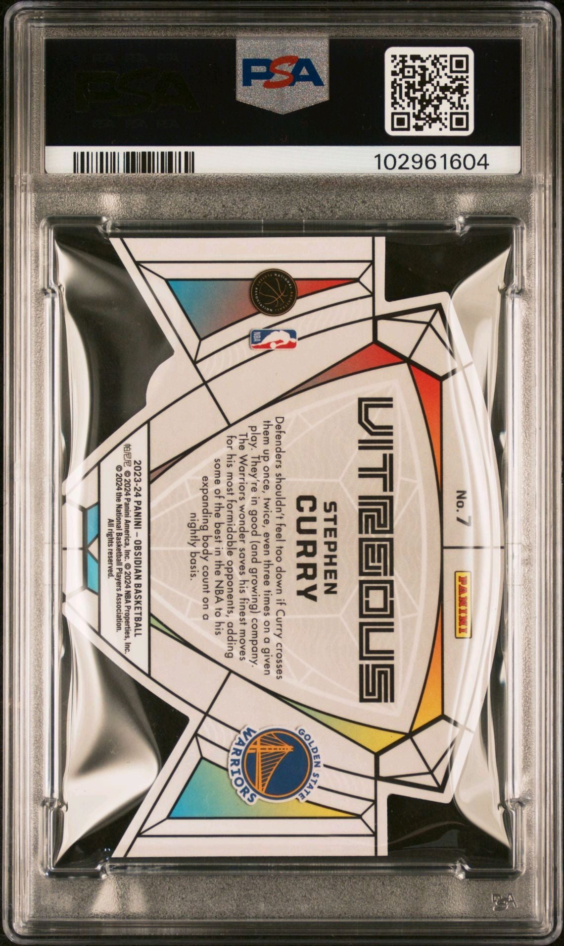 2023-24 Panini Obsidian #7 Stephen Curry Vitreous Die Cut Case Hit SSP PSA9 Mint