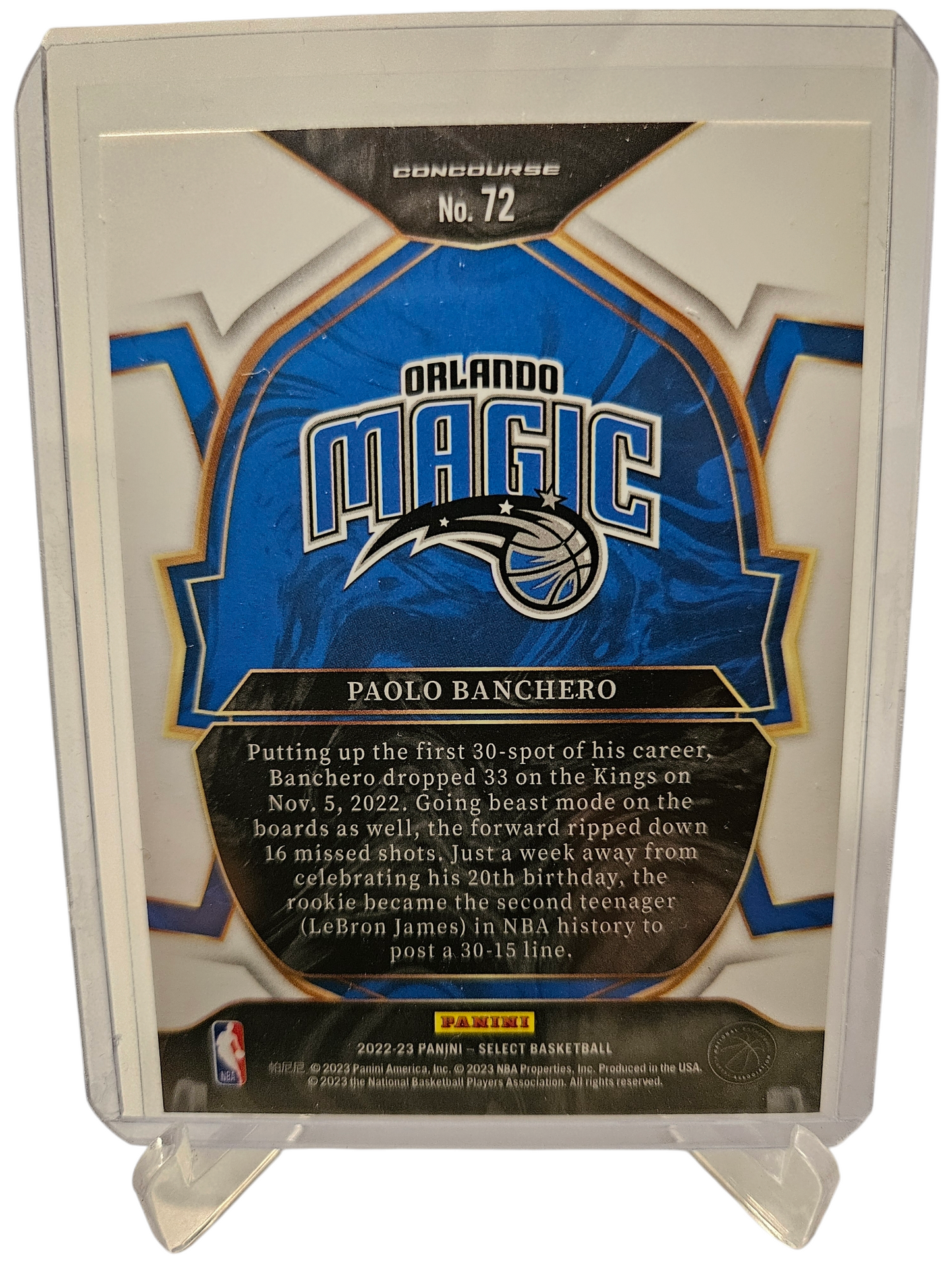 2022-23 Select #72 Paolo Banchero Rookie Card